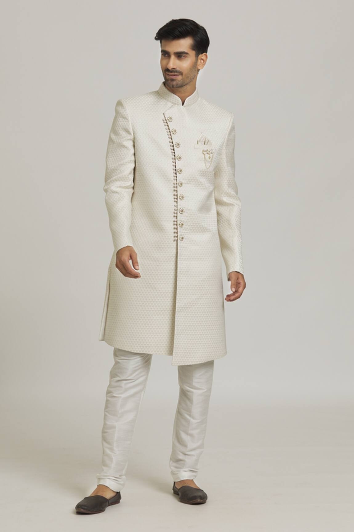 Adara Khan Woven Triangular Pattern Sherwani With Pant