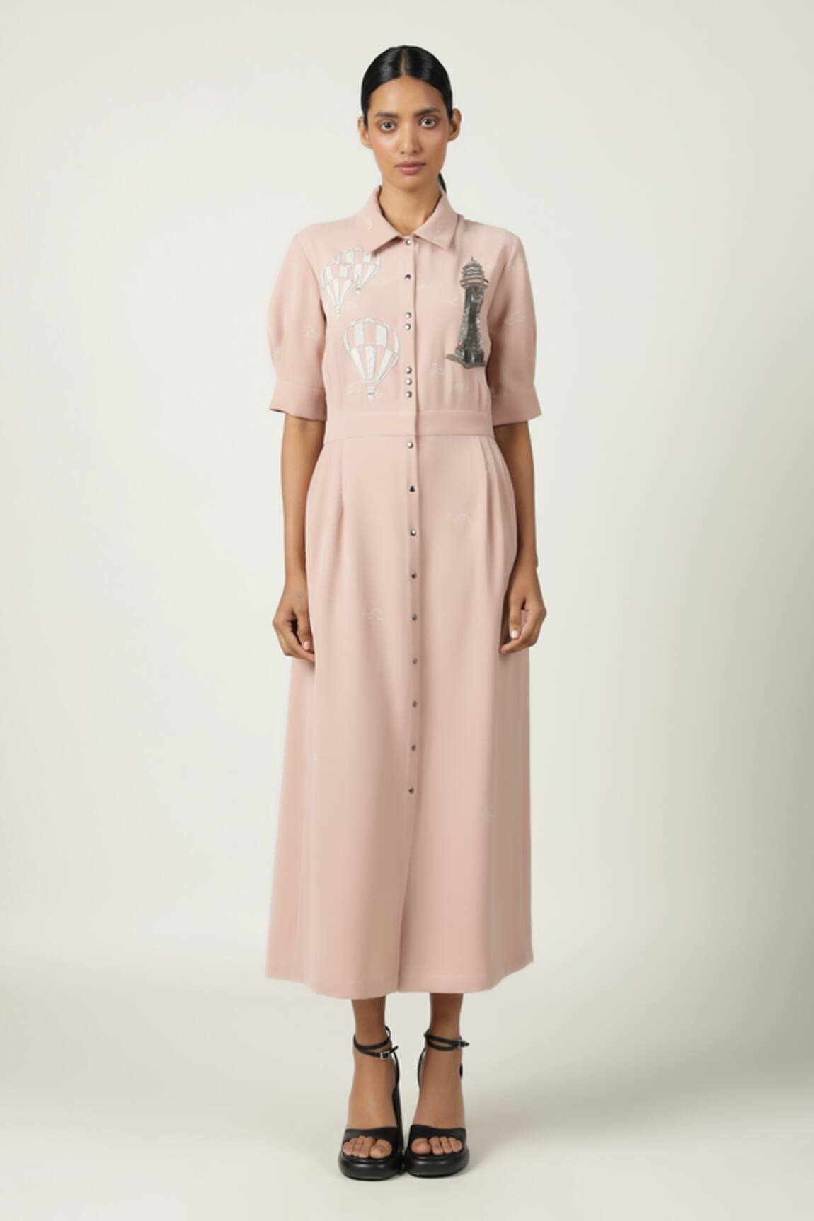 Shahin Mannan Side Pleated Shirt Dress