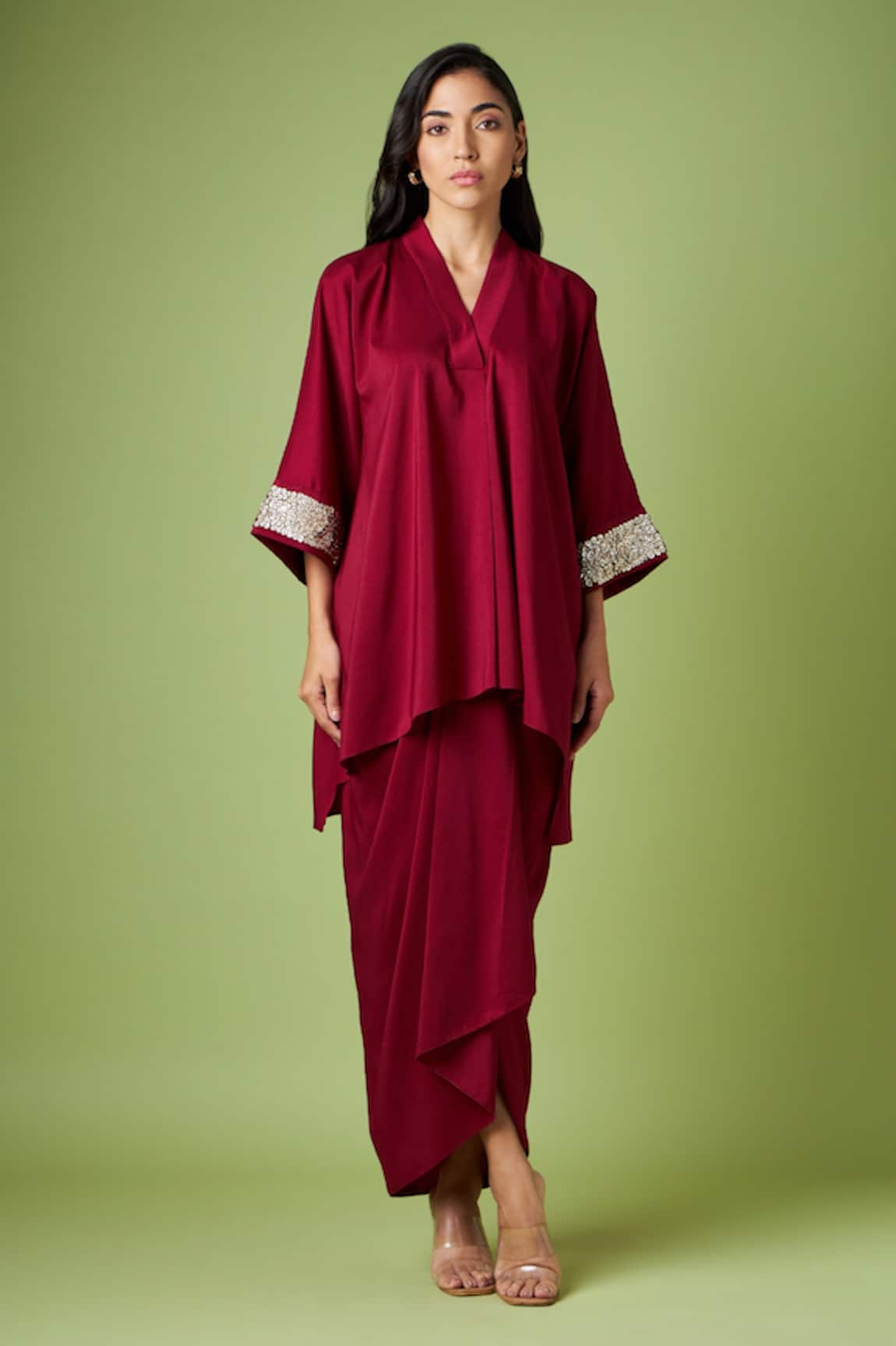 Aakaar Sequin Embellished Tunic & Draped Skirt Set
