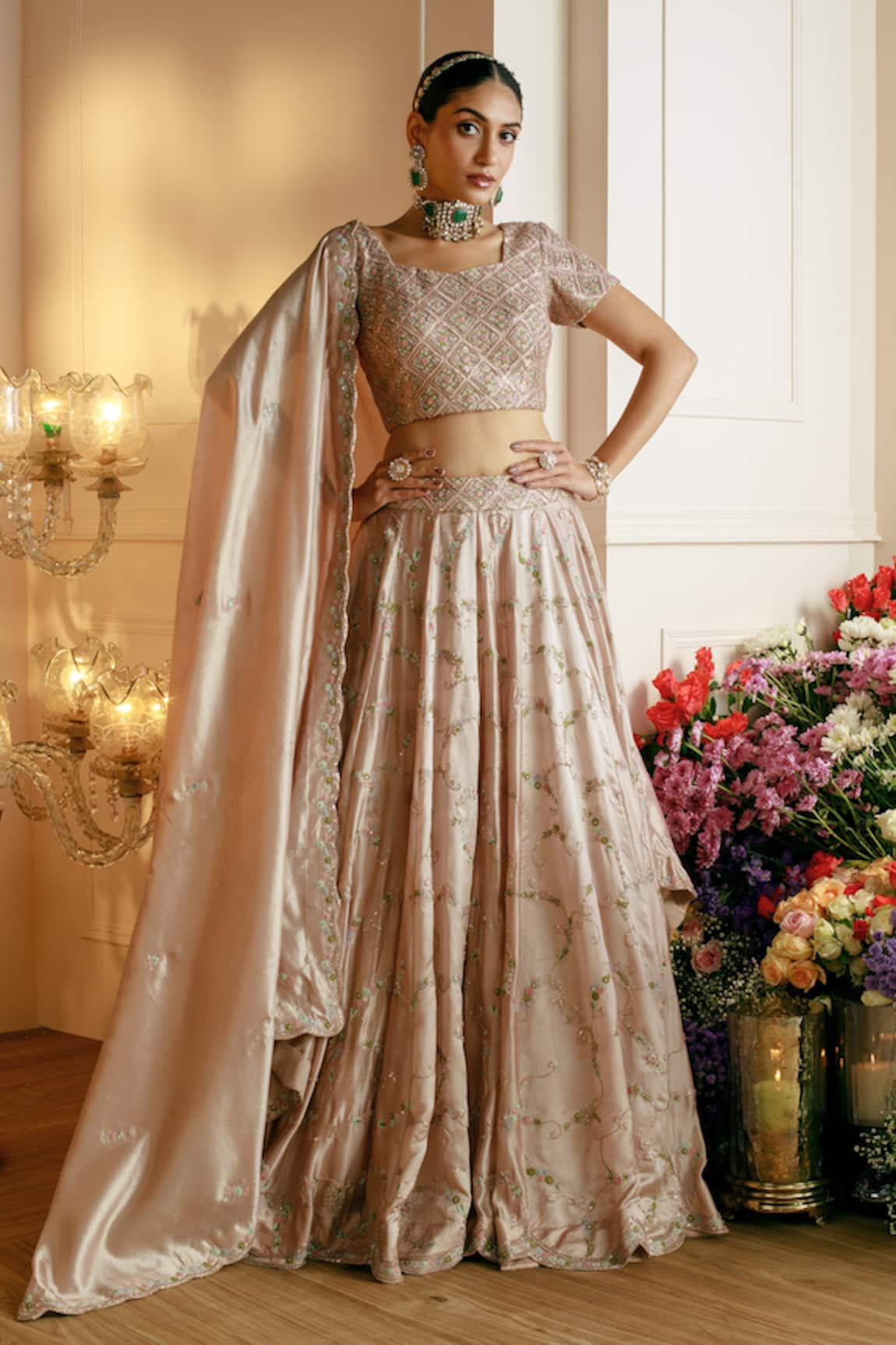 Nehha Nhata Silk Hand Embroidered Bridal Lehenga Set