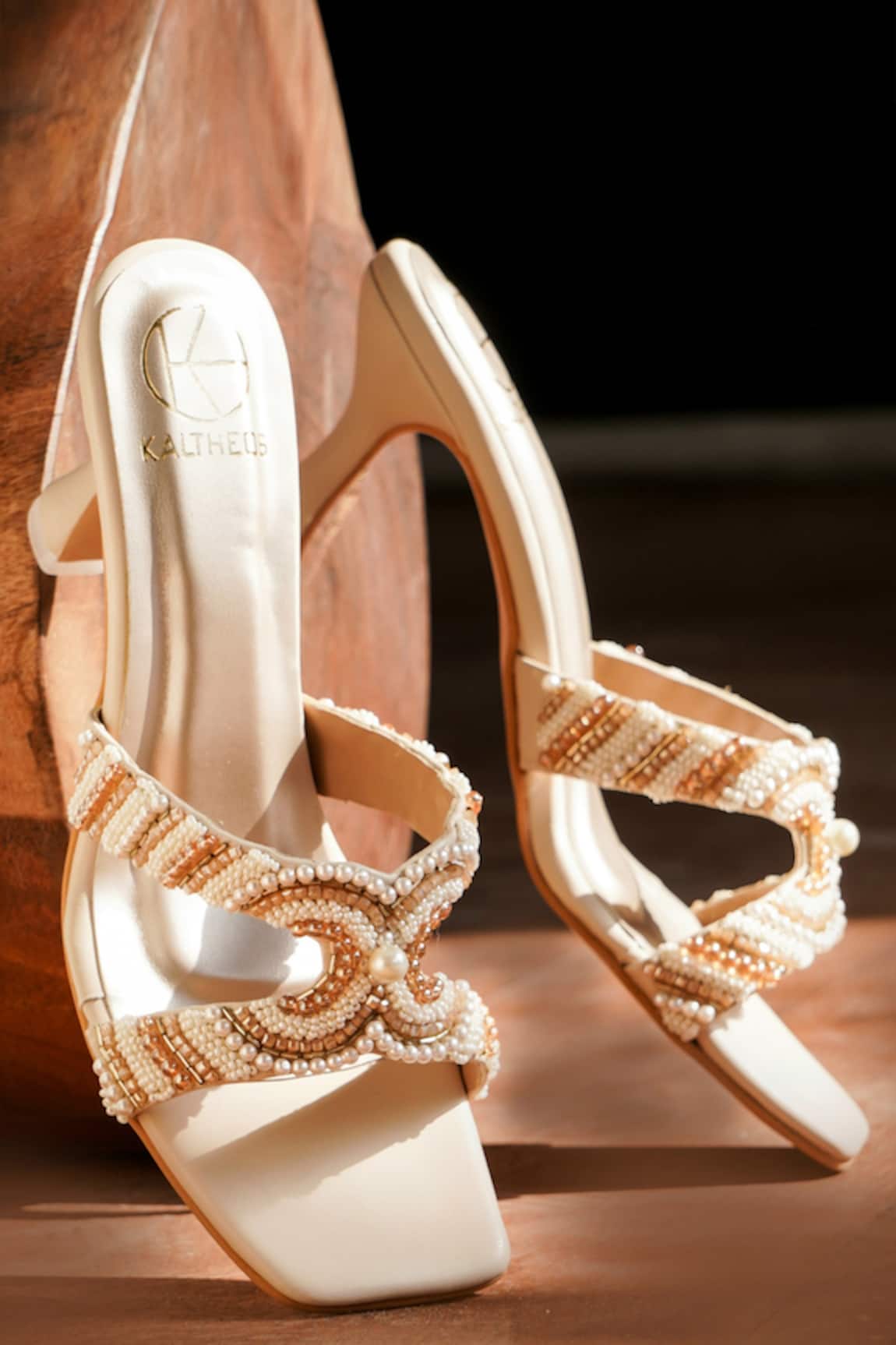 Kaltheos Pearls & Bead Embellished Hourglass Heels