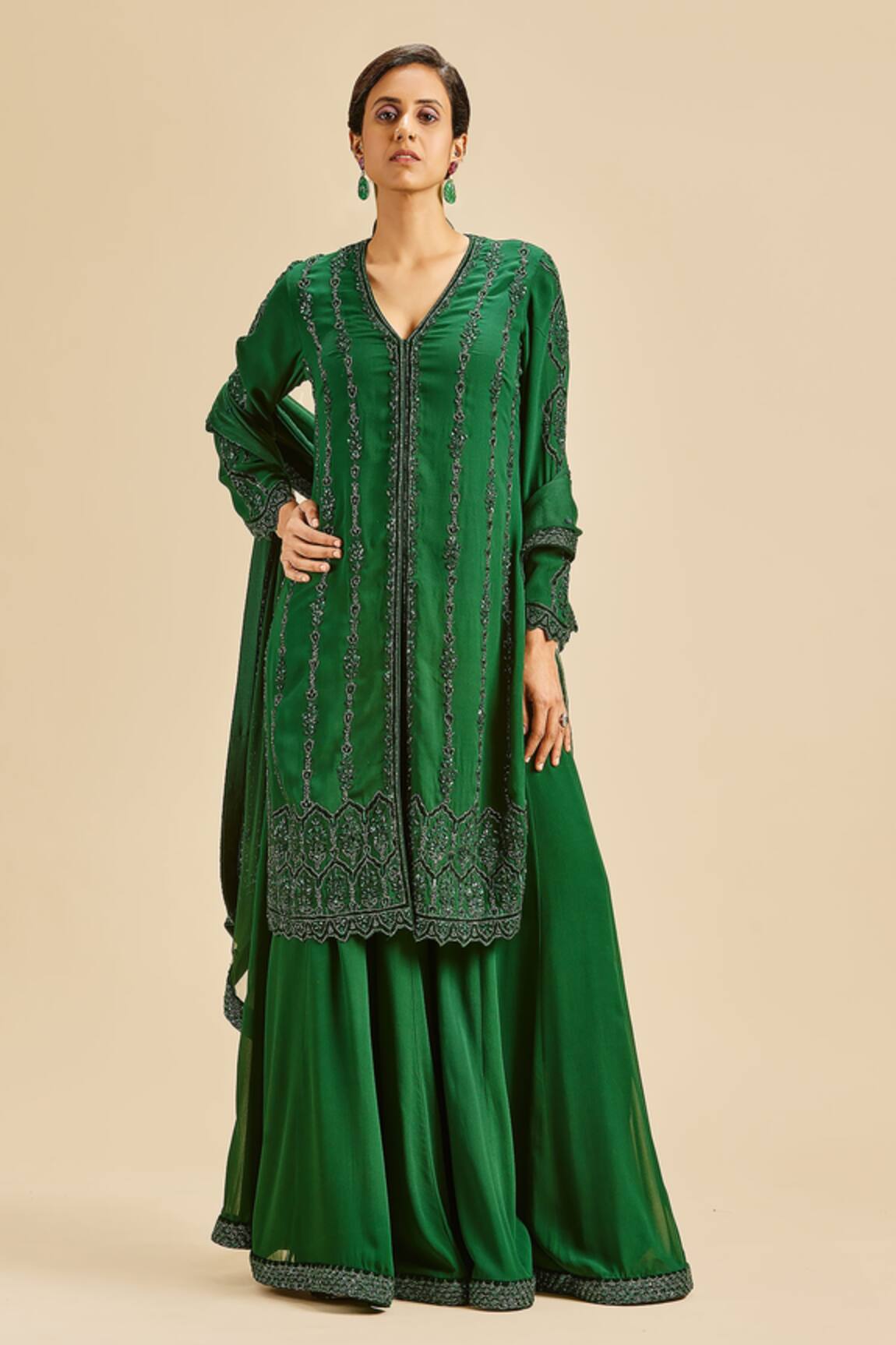 Nitika Gujral Applique Embroidered Kurta Sharara Set