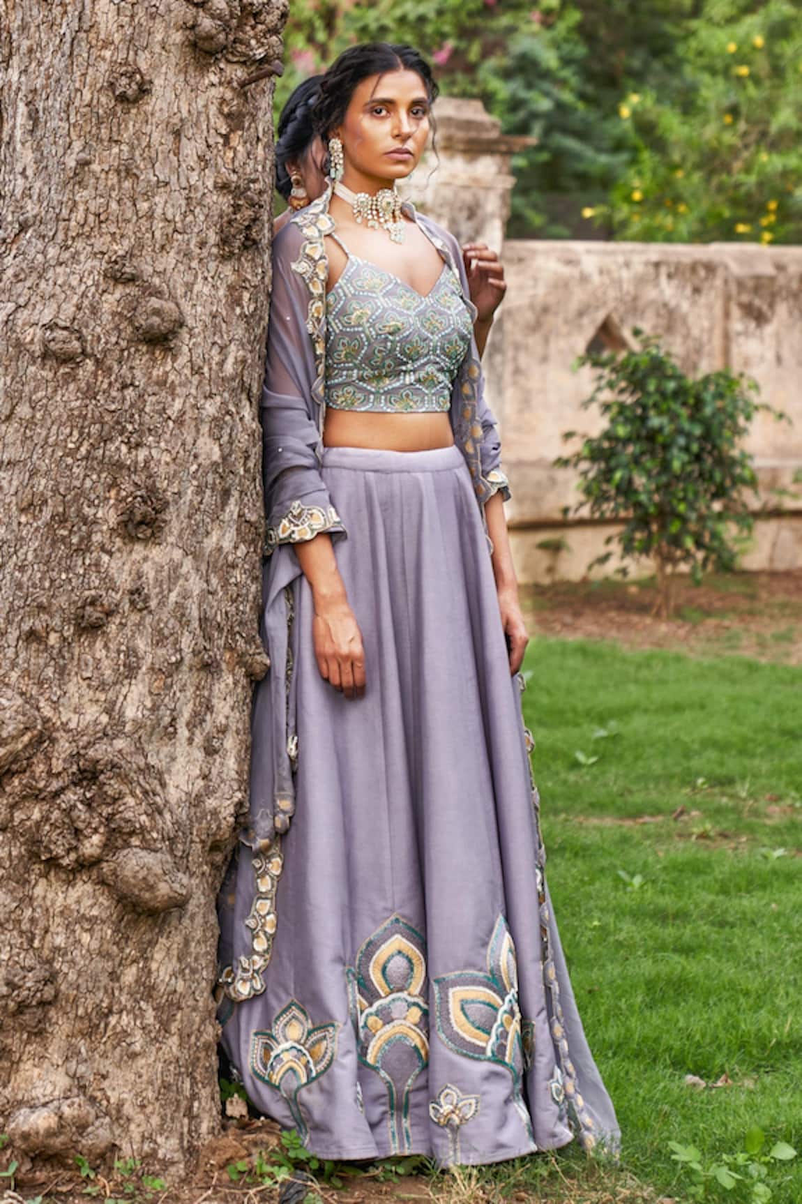 17:17 By Simmi Saboo Saba Lotus Pattern Embroidered Lehenga Set 