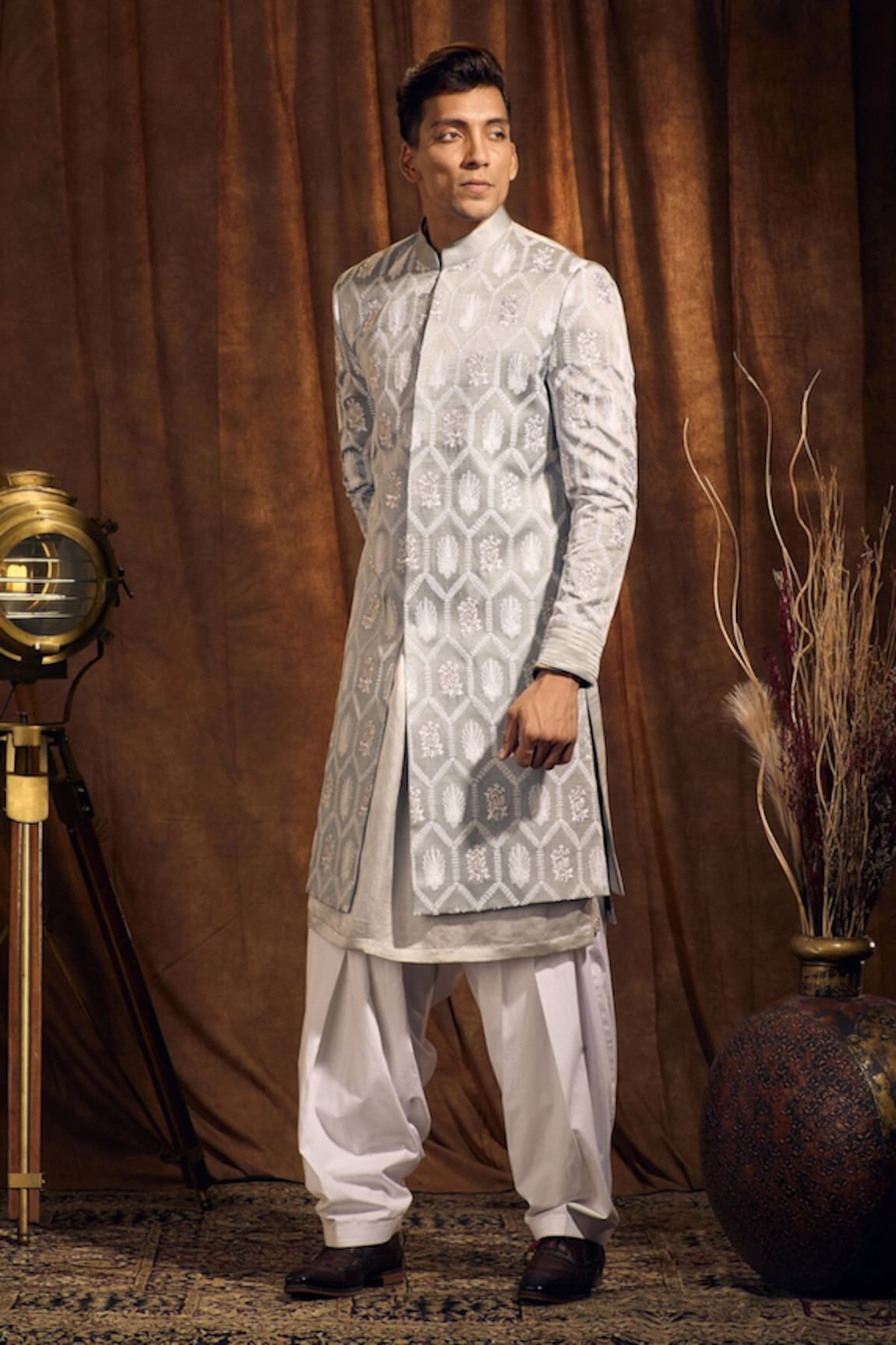 More Mischief Glacier Floral Embroidered Sherwani