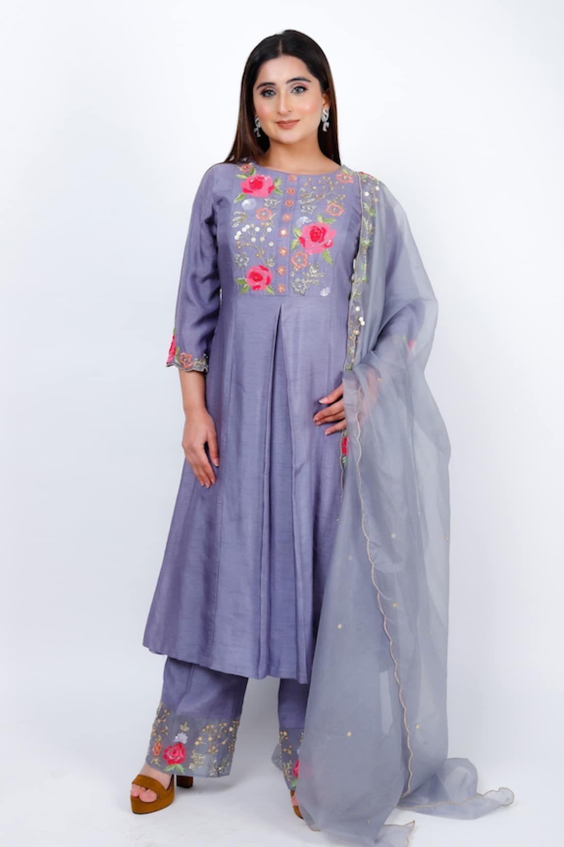 Geetika Jain Embellished Flared Kurta Palazzo Set