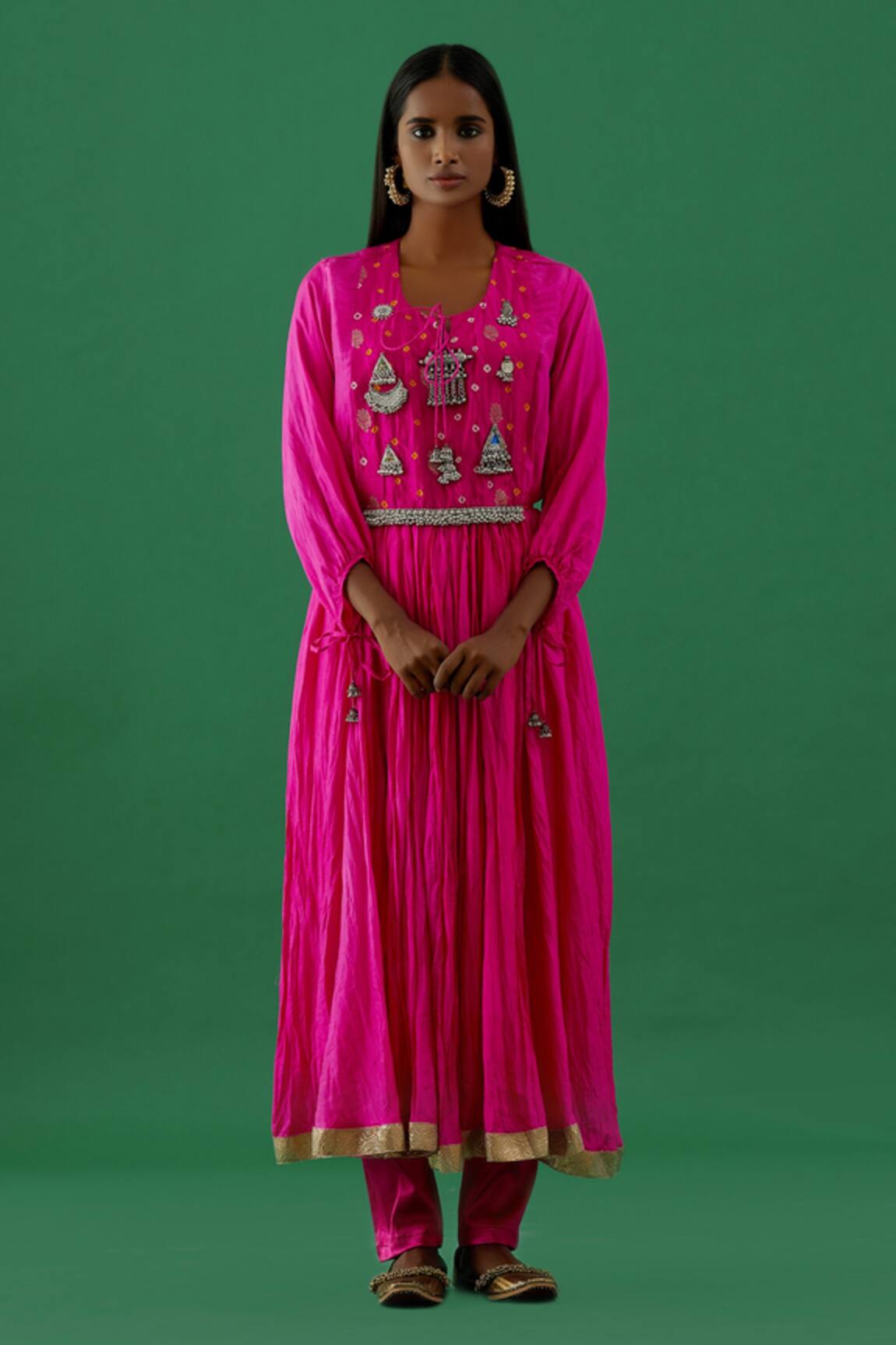 5elements Silk Crescent Moon & Triangle Ornamented Anarkali Set