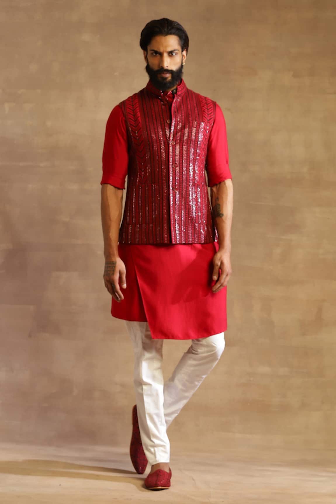 Raghavendra Rathore Jodhpur Stripe Embroidered Waistcoat
