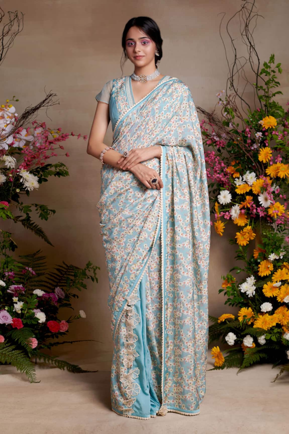 Shasha Gaba Printed Tender Love Saree With Blouse
