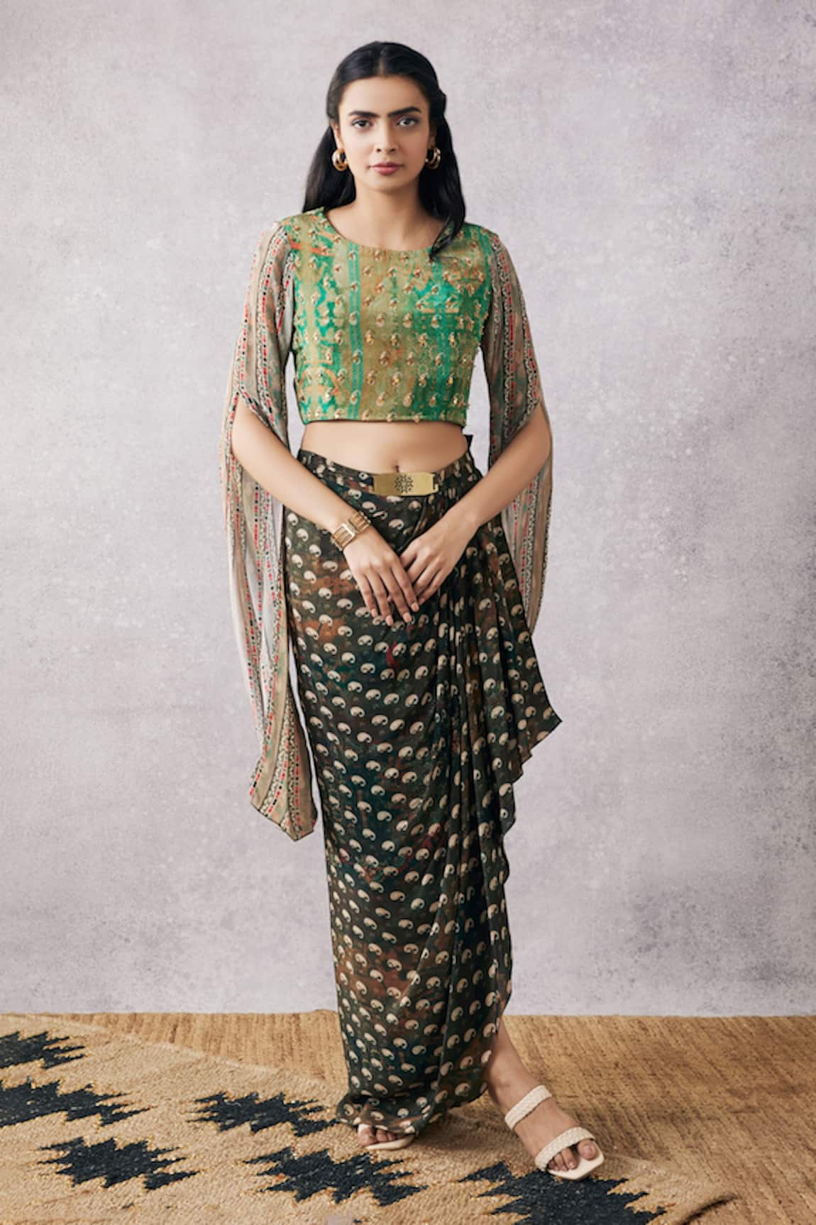 Soup by Sougat Paul Ikaya Printed Draped Skirt & Top Set 