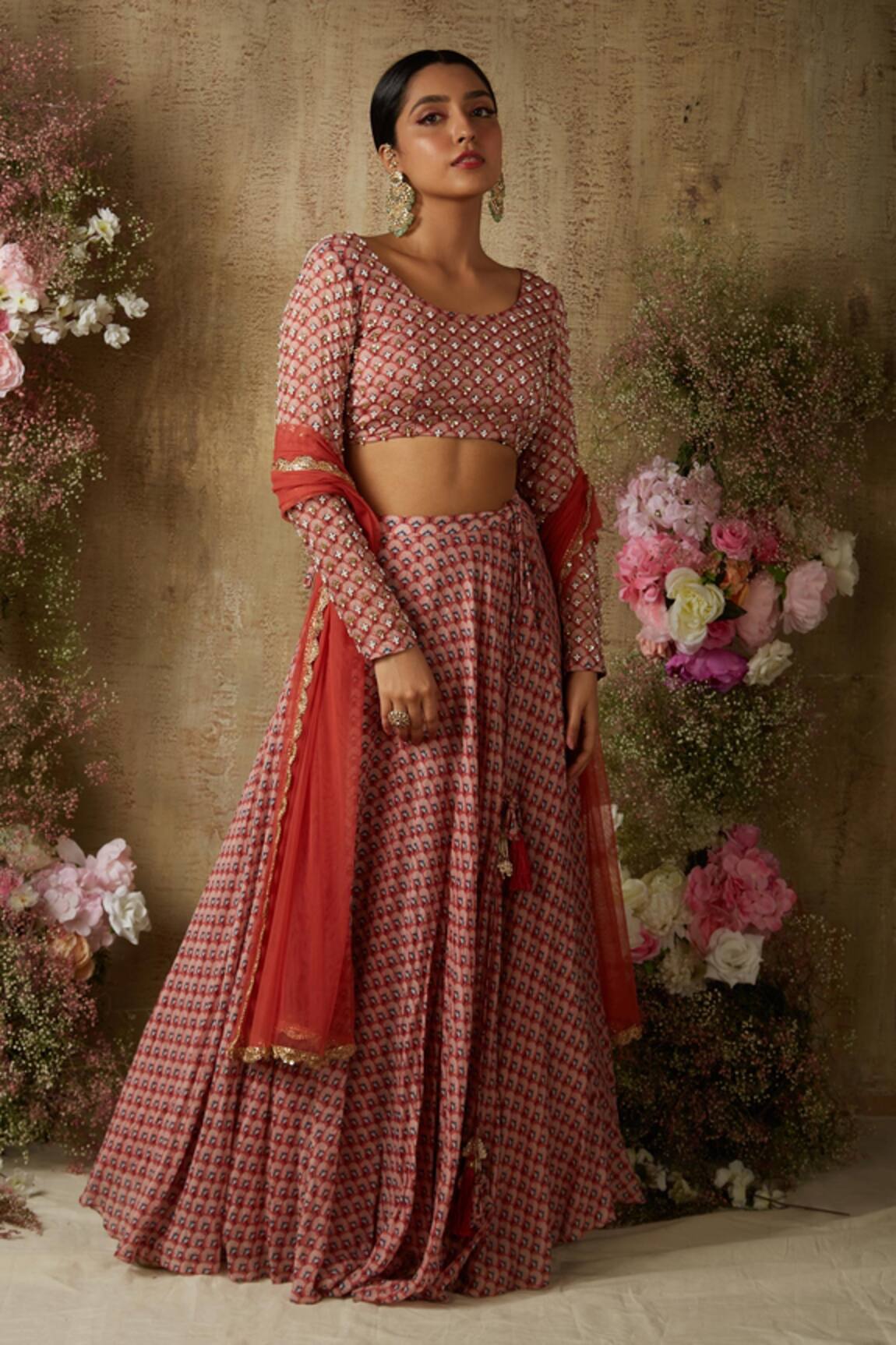 Ria Shah Label Pearl Embellished Blouse Lehenga Set