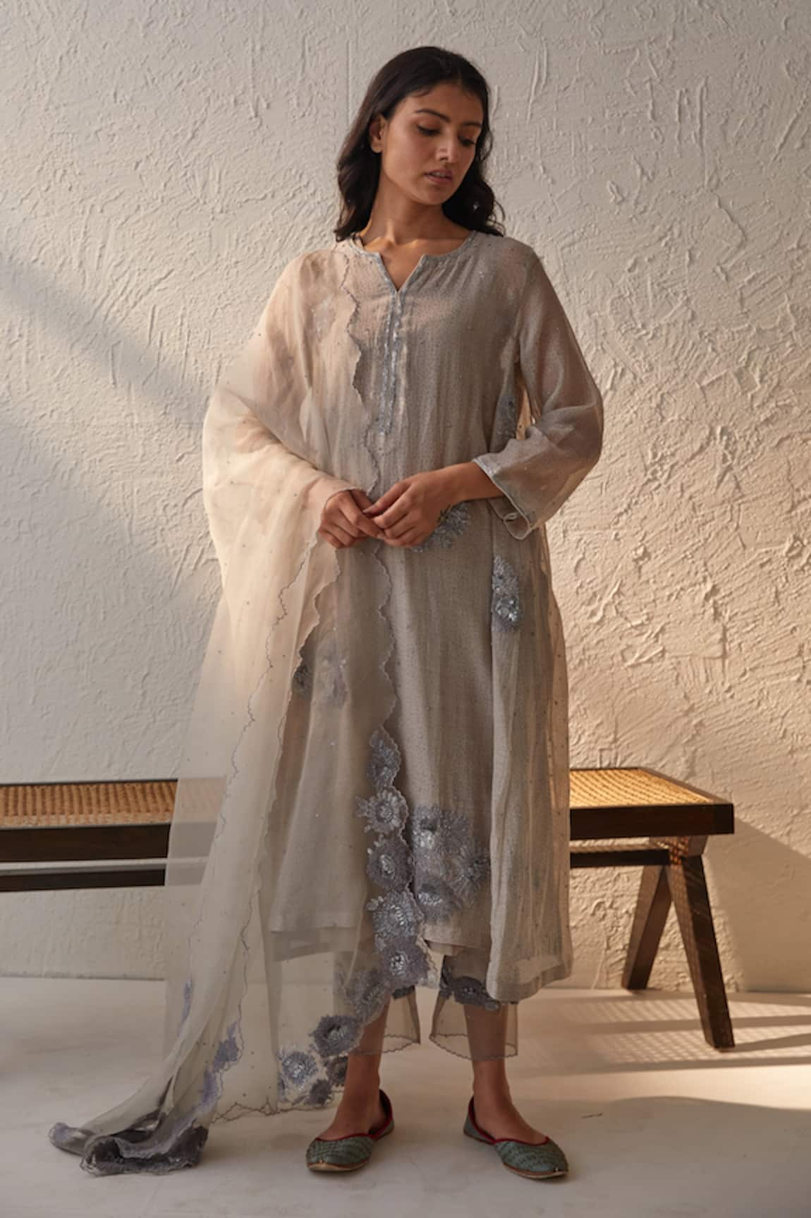 Chandbari Chanderi Embroidered Kurta Set