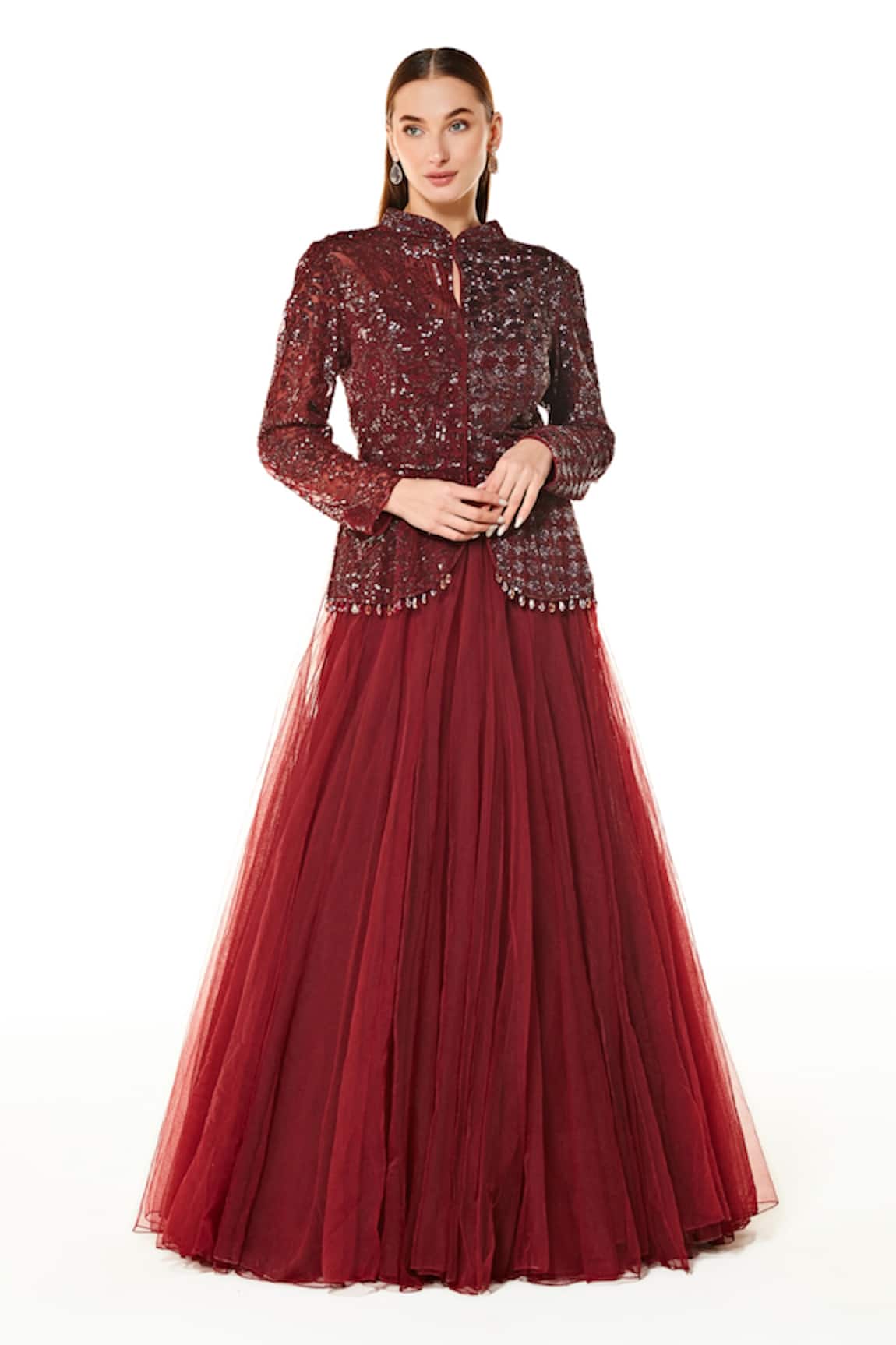 Rabani & Rakha Dahlia Embroidered Peplum Jacket & Lehenga Set 