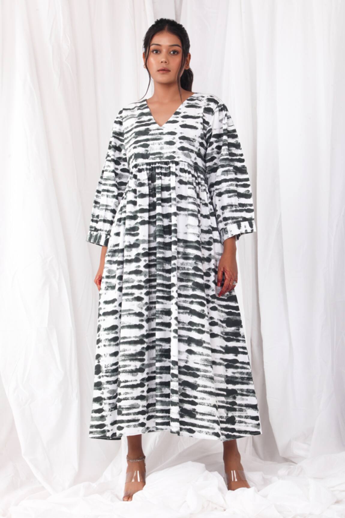 Khat Striped Marble Print Dress