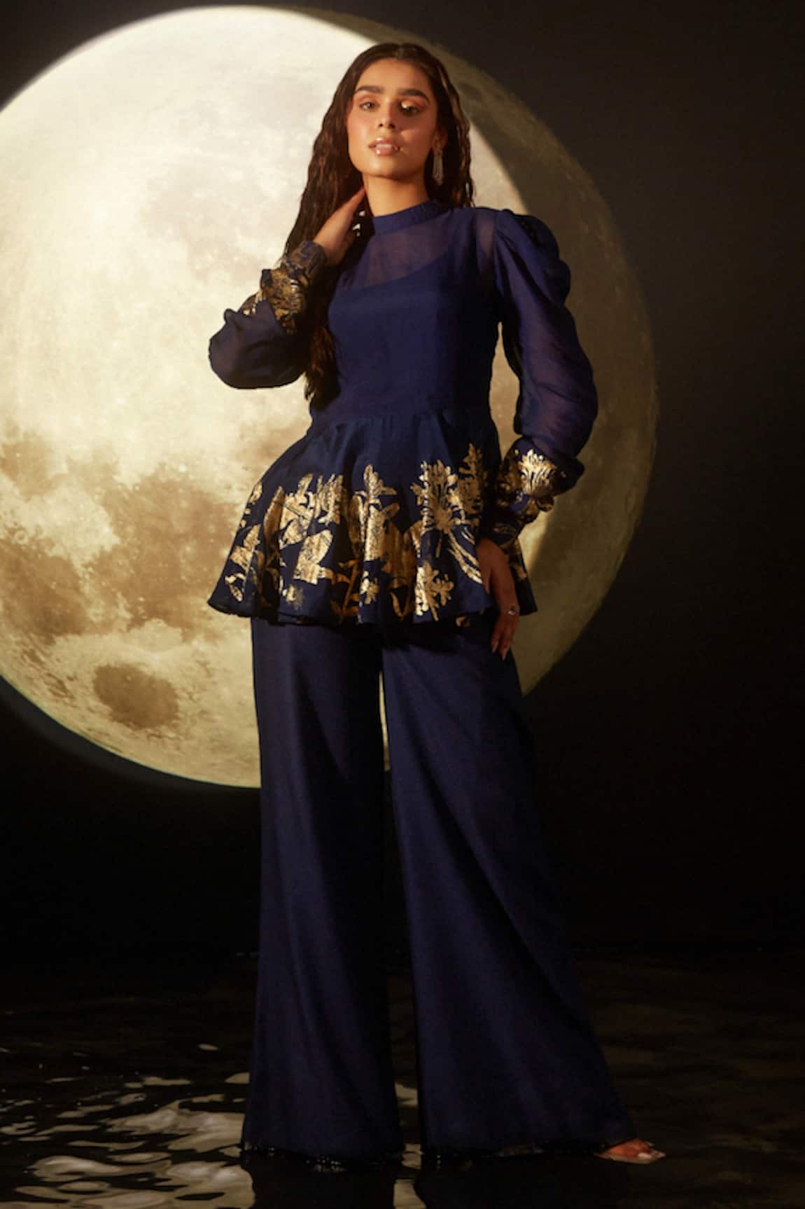 Dohr India Peplum Top & Flared Pant Set