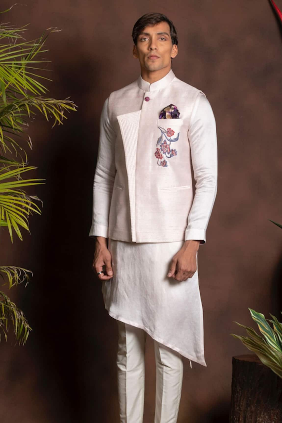 More Mischief Raw Silk Bundi With Asymmetric Kurta Set