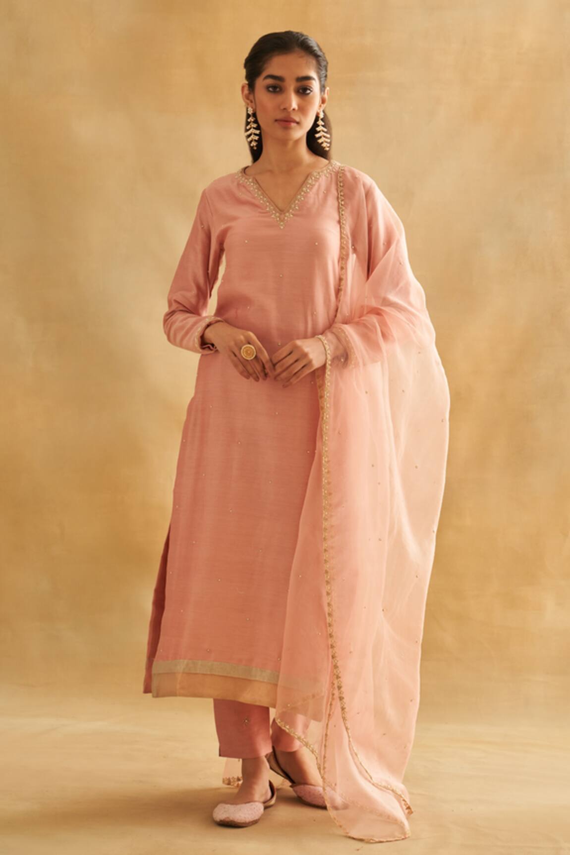 Taisha Chanderi Cotton Pearl Embellished Kurta Churidar Set
