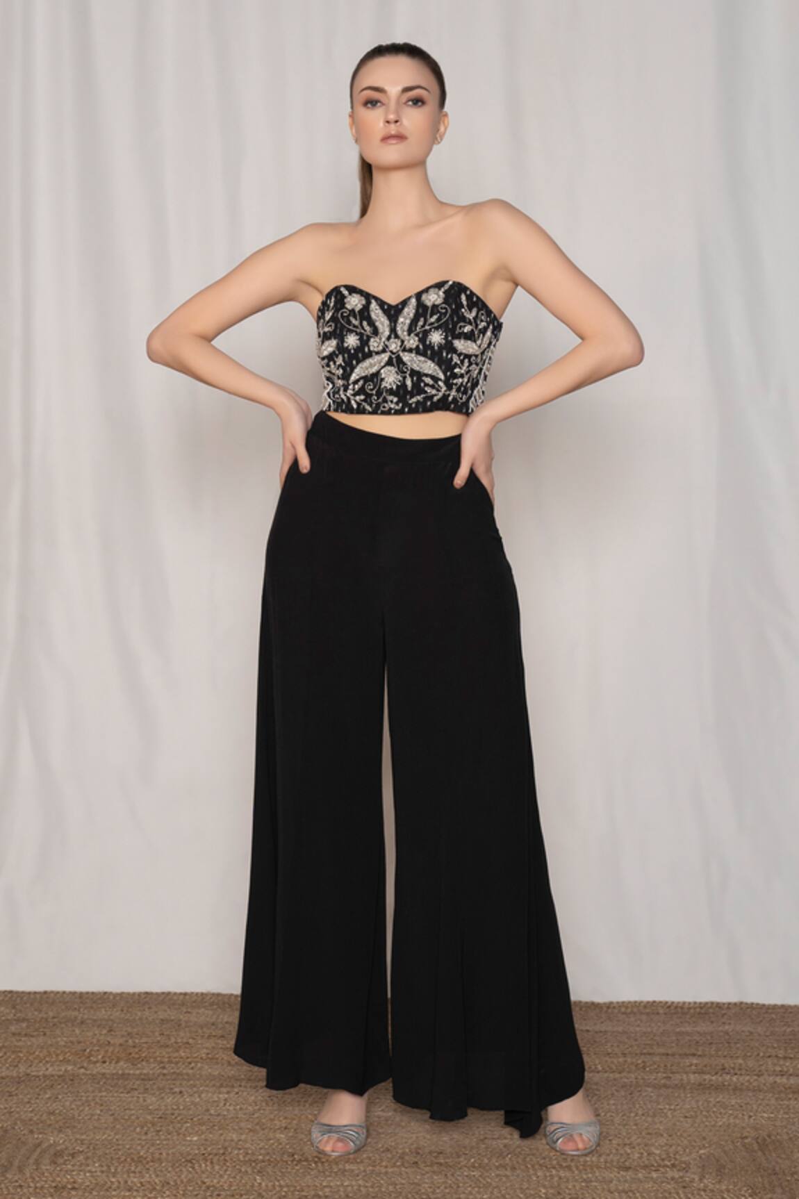 Amrta By Guneet Kondal Embroidered Bustier & Flared Pant Set