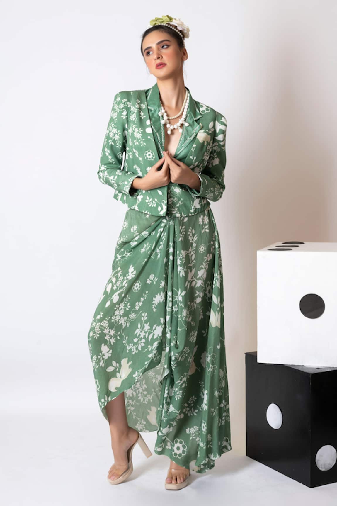 Pds By Sneha Floral Pattern Waistcoat & Skirt Set 