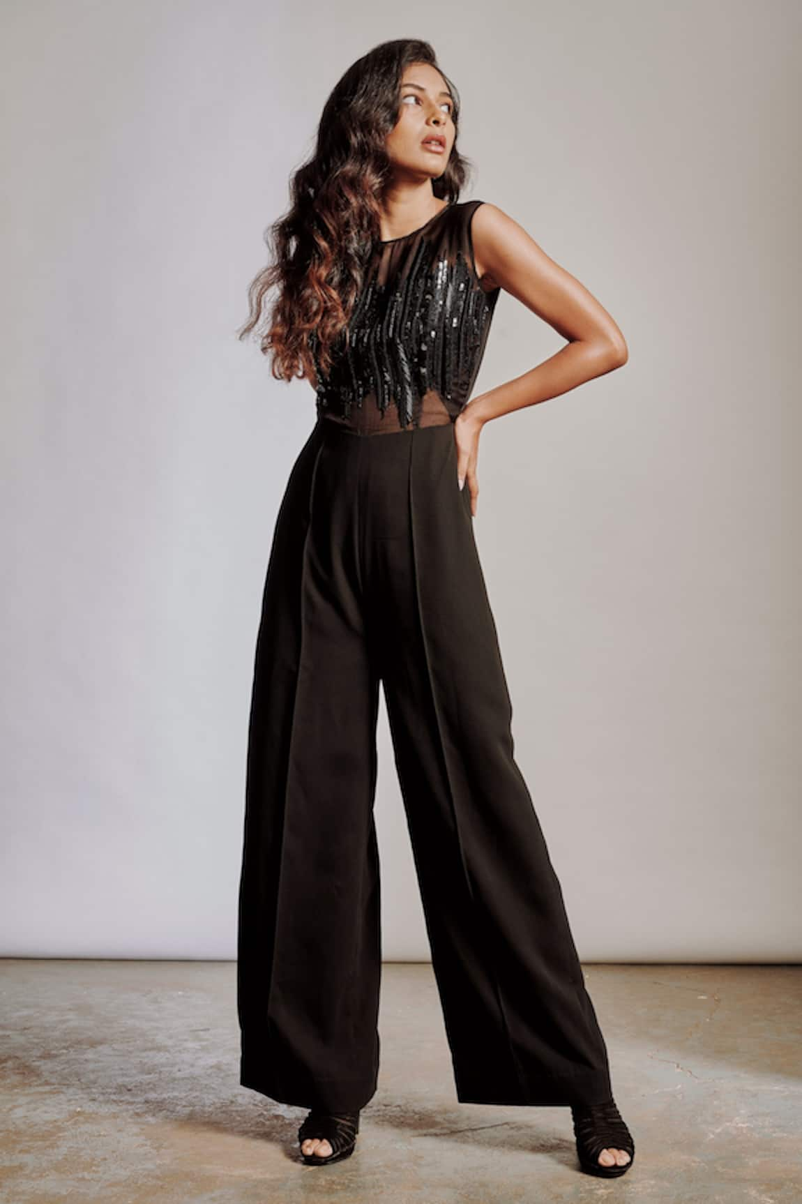 Pocket Stories Sequin Embroidered Wide Leg Jumpsuit