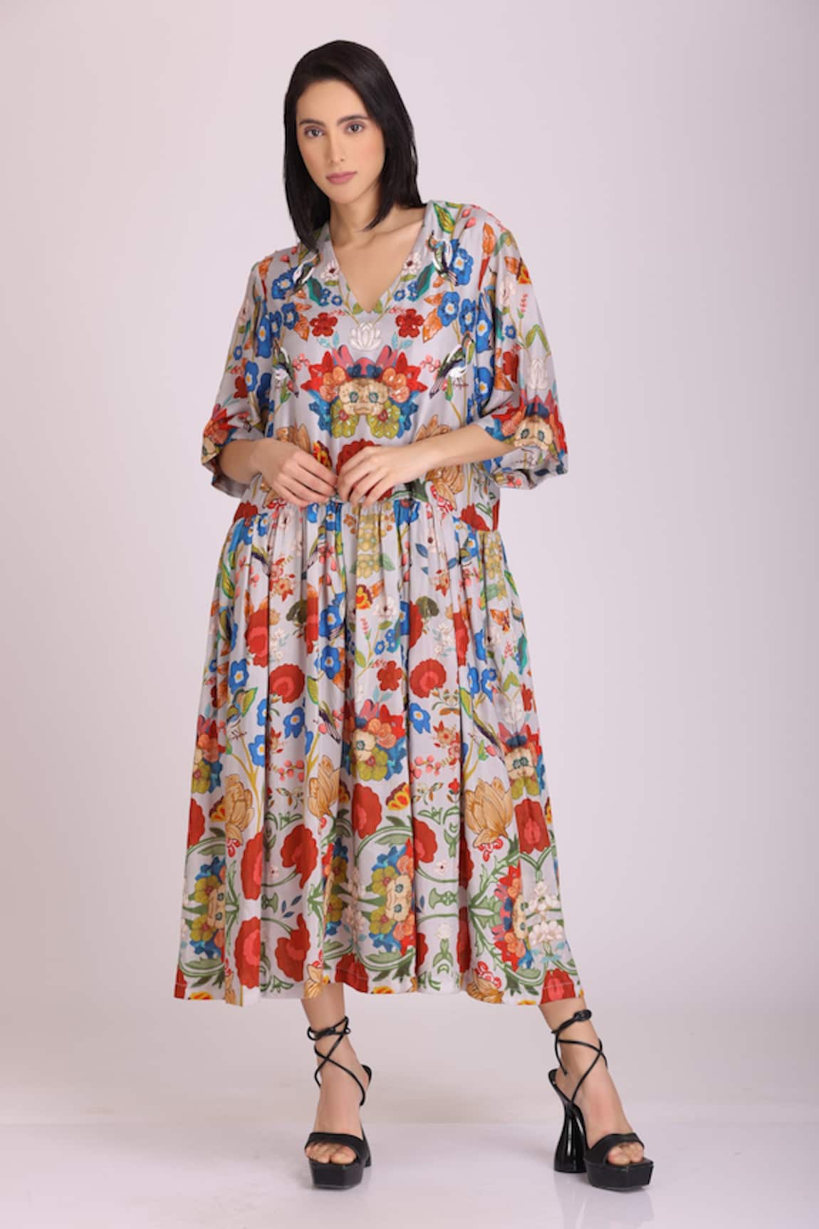 Alpona Designs By Soham Acharya Floral Print Midi Dress