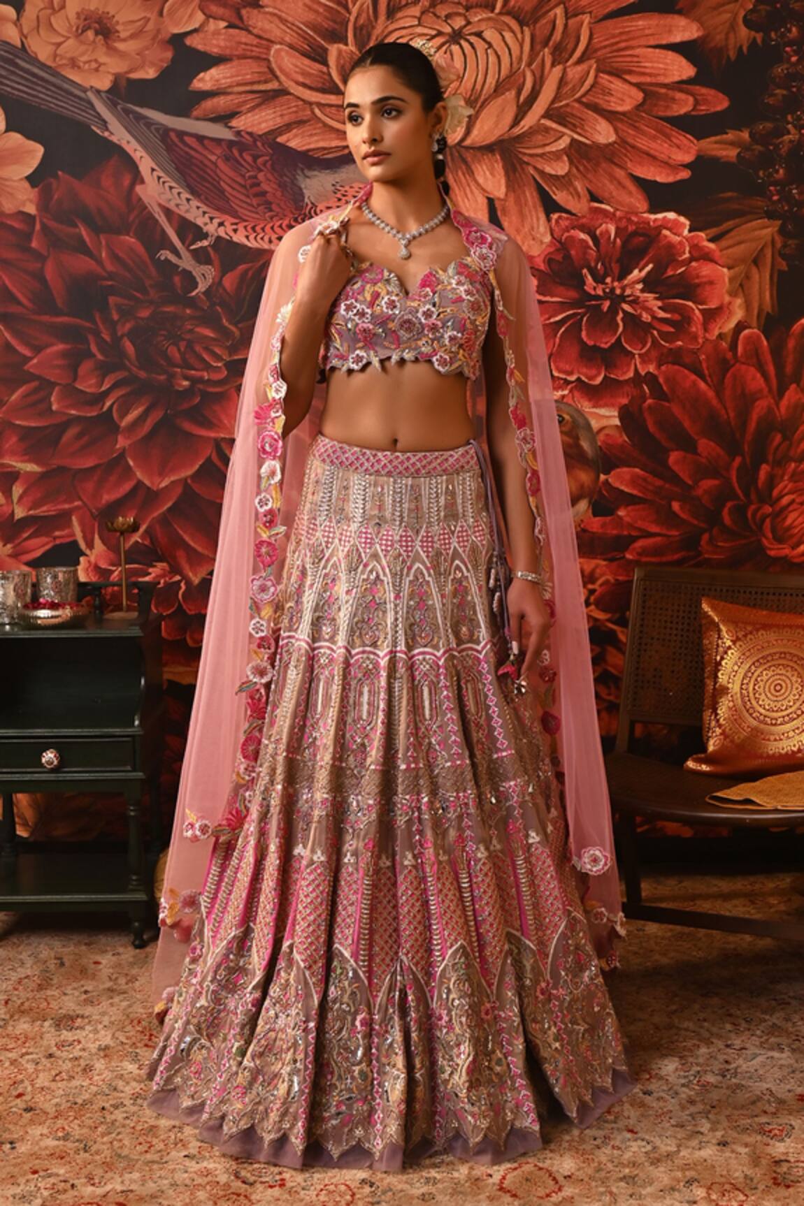 Moledro Alora Embroidered Bridal Lehenga Set With Applique Blouse 