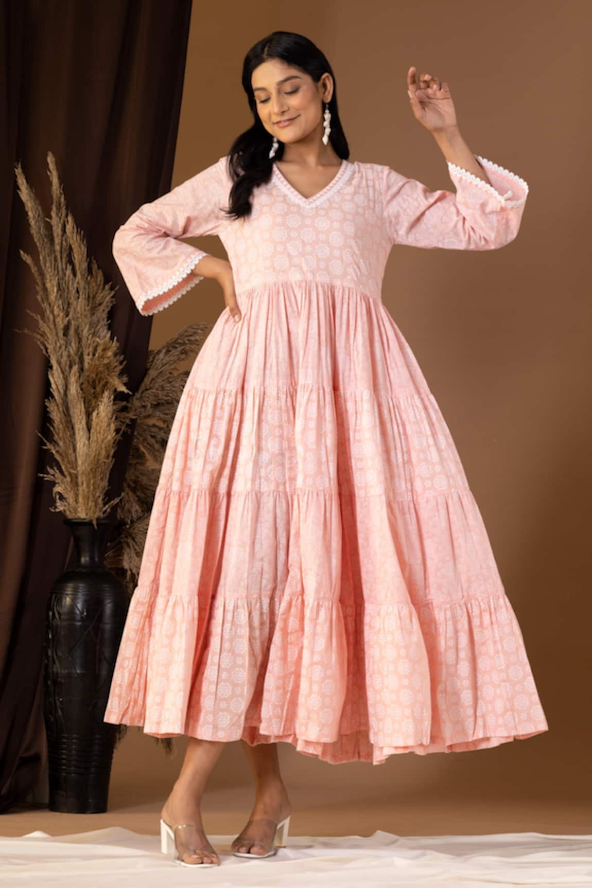 Abbaran Floral Print Tiered Dress