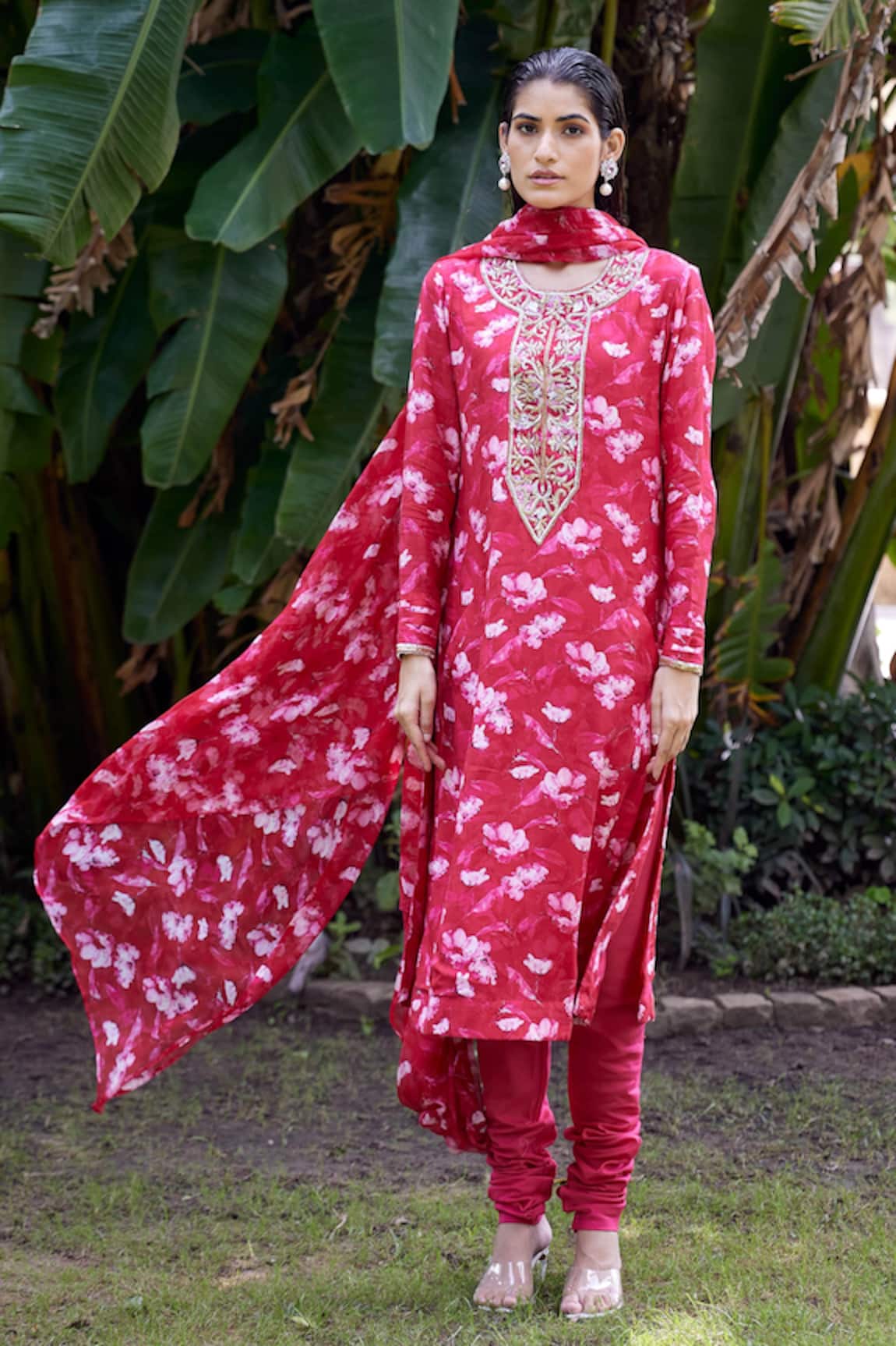 Atelier Shikaarbagh Embroidered Yoke Kurta Churidar Set