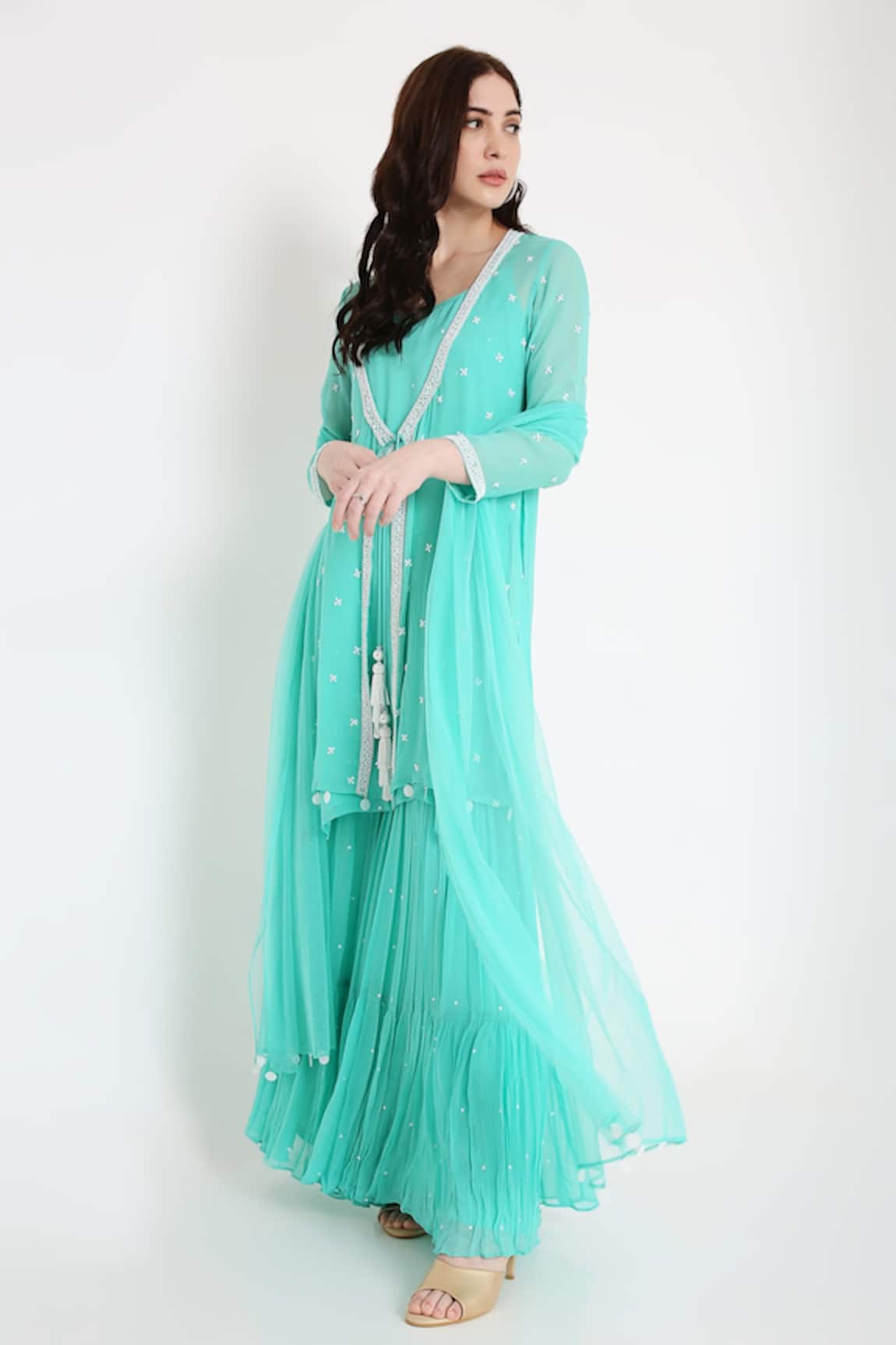 Bha Sha Chandani Full Sleeve Embroidered Jacket Sharara Set