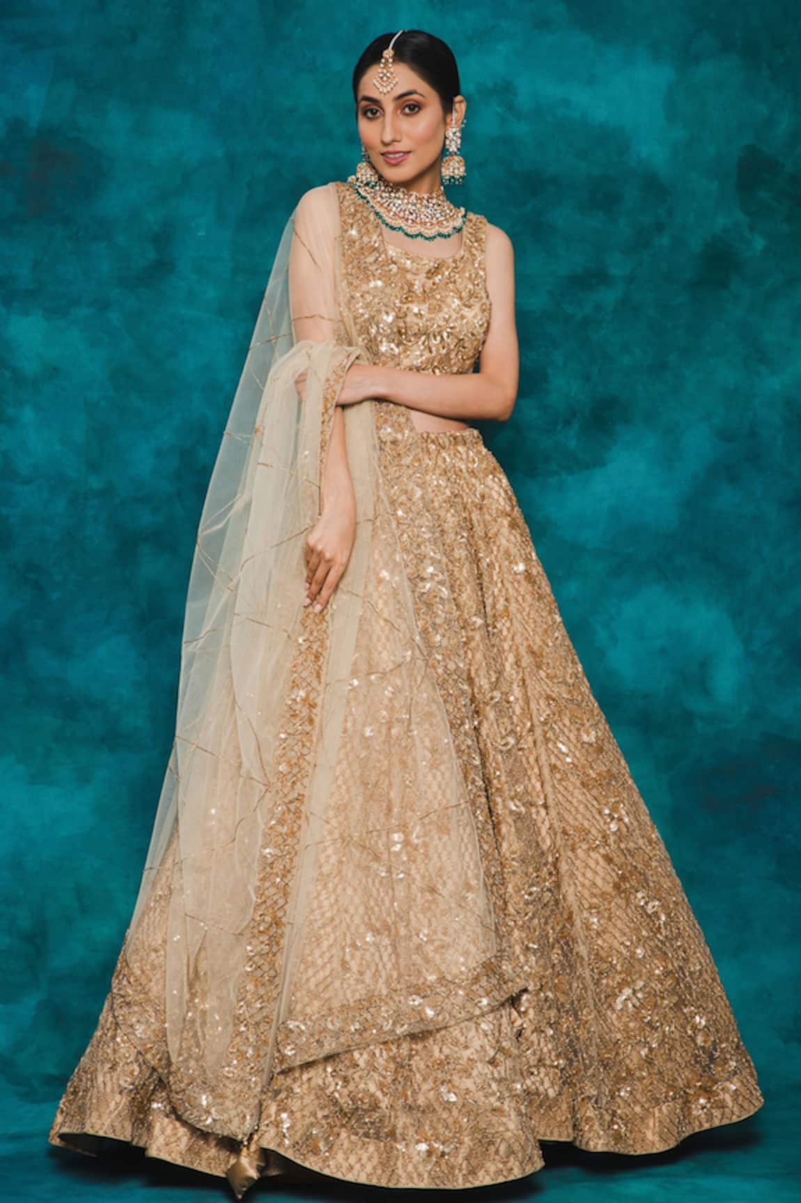 mehar Trellis & Floral Hand Embroidered Bridal Lehenga Set