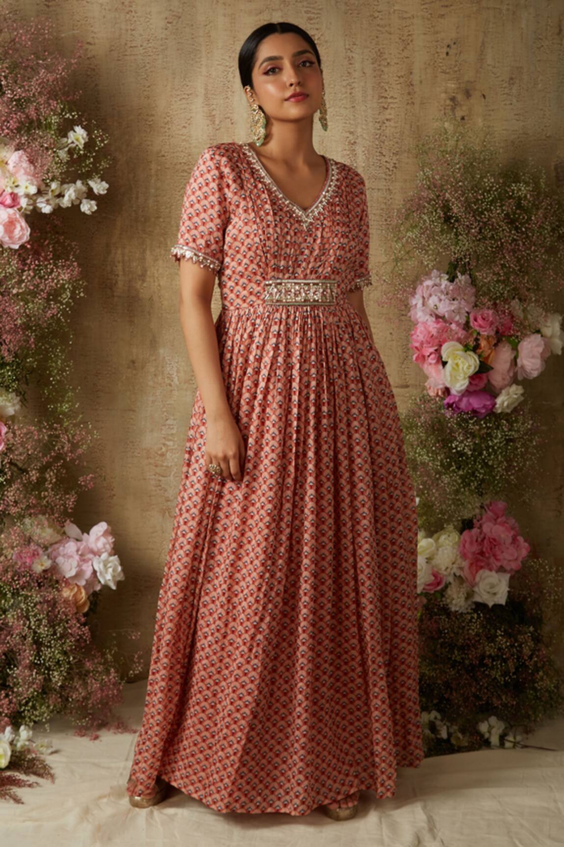 Ria Shah Label Cotton Silk Mughal Print Anarkali