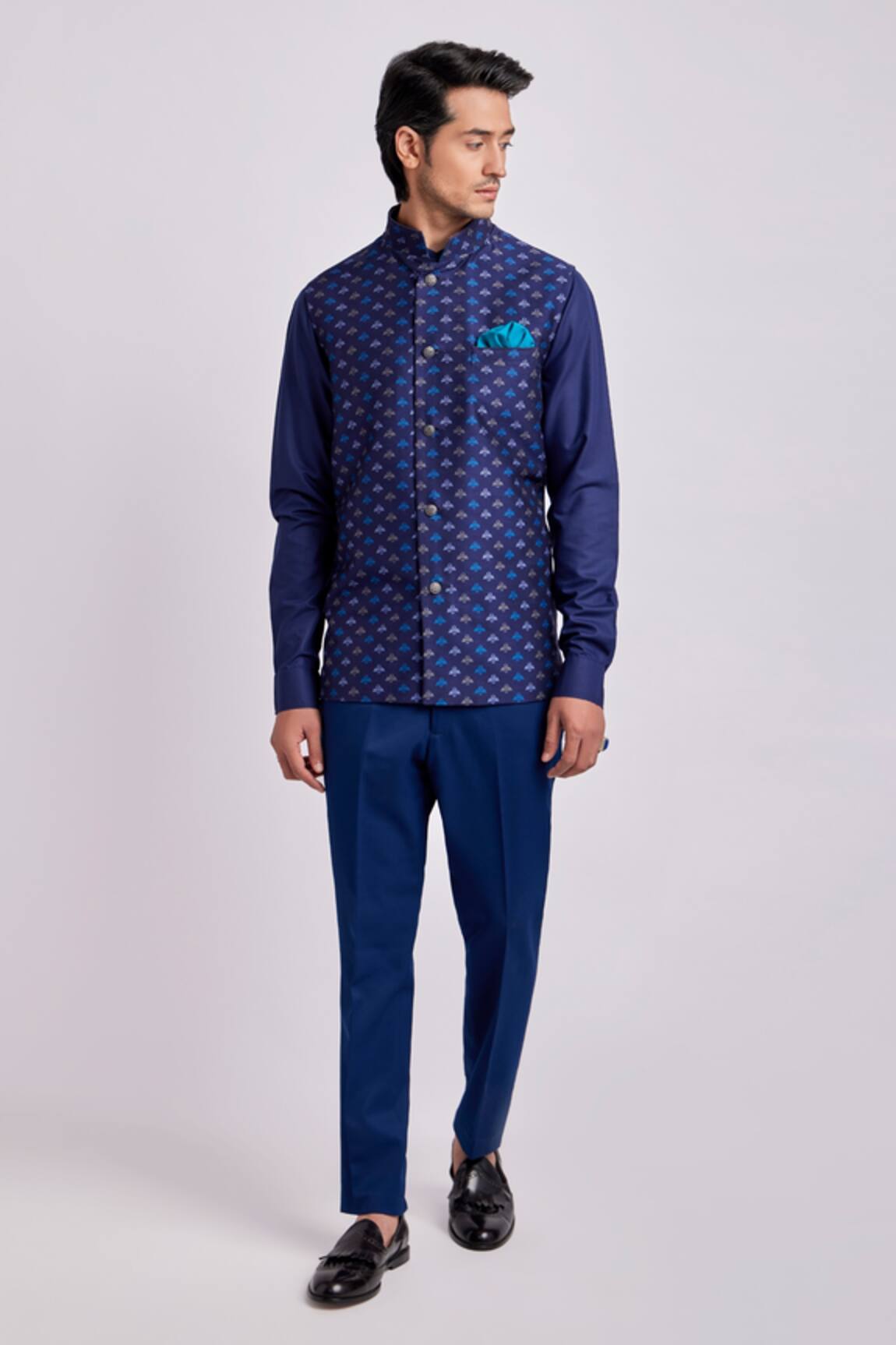 Bubber Couture Cobalt Blue Motif Print Bundi Jacket