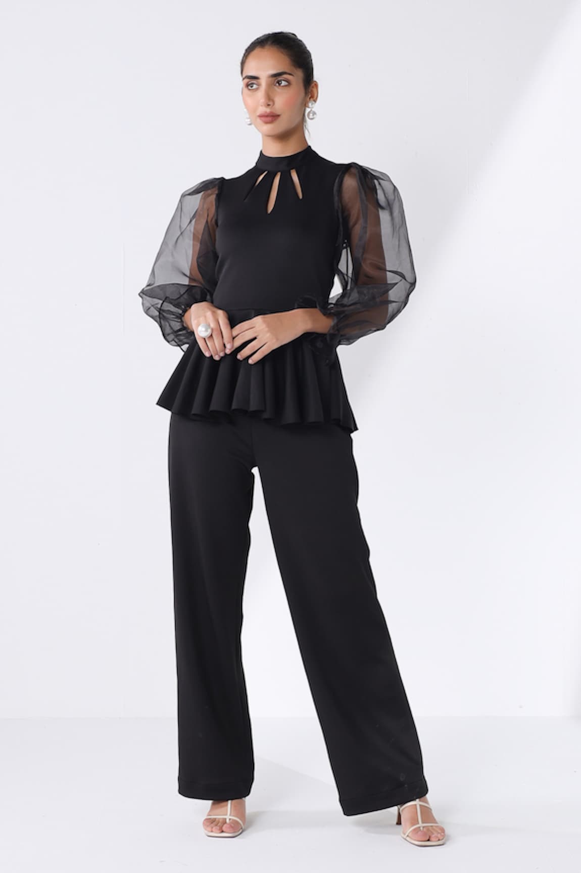 Ashico Sheer Sleeved Top & Pant Set