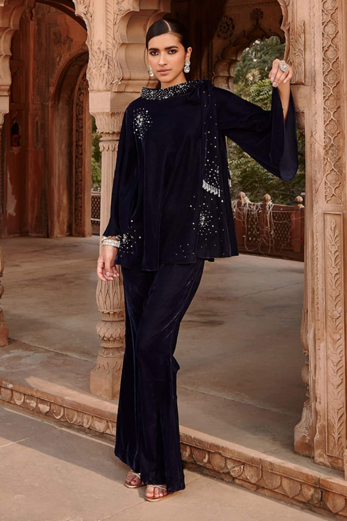Ajiesh Oberoi Velvet Top & Flared Pant Set