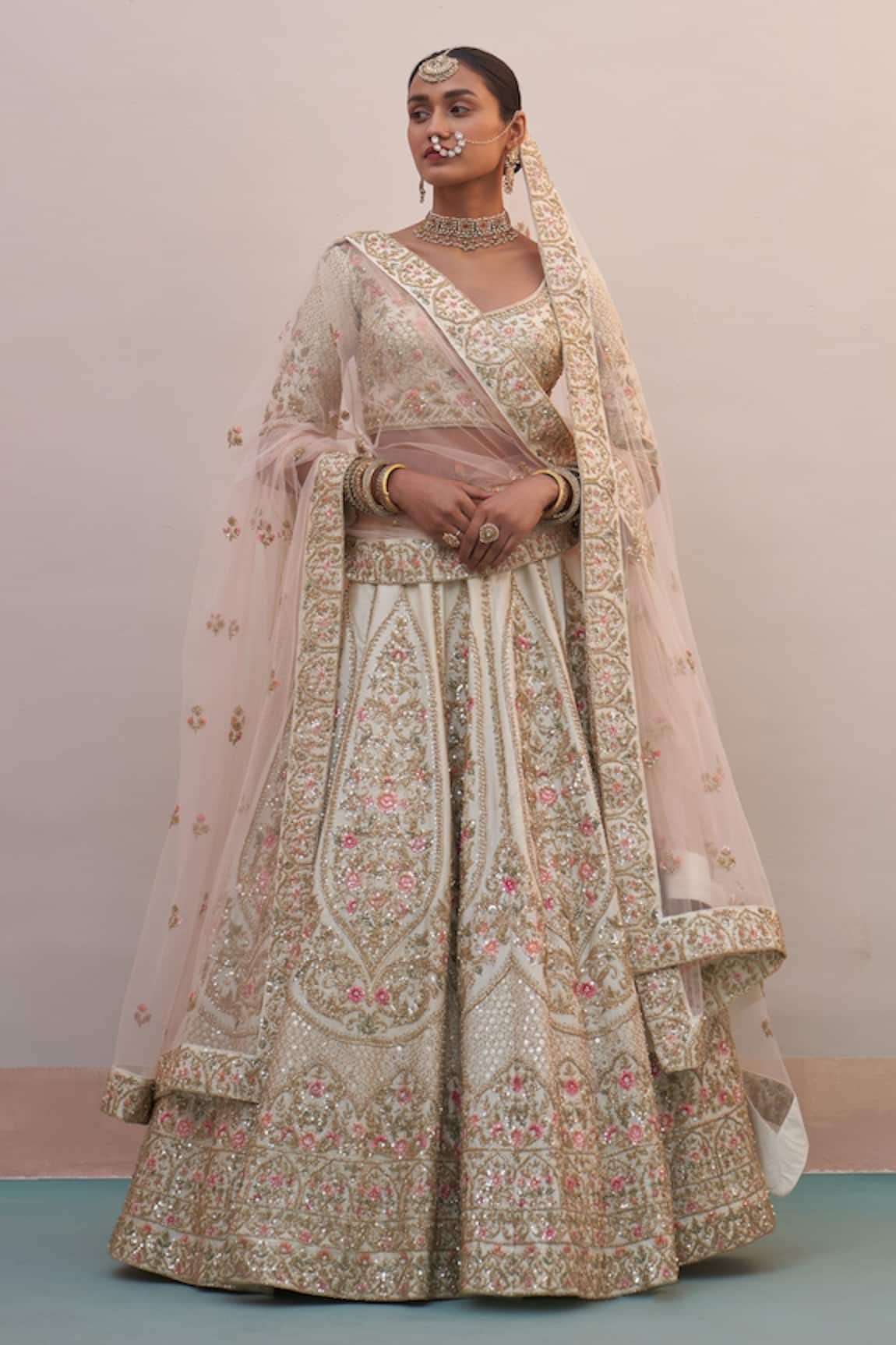 Angad Singh Floral Zardozi Embroidered Raw Silk Bridal Lehenga Set