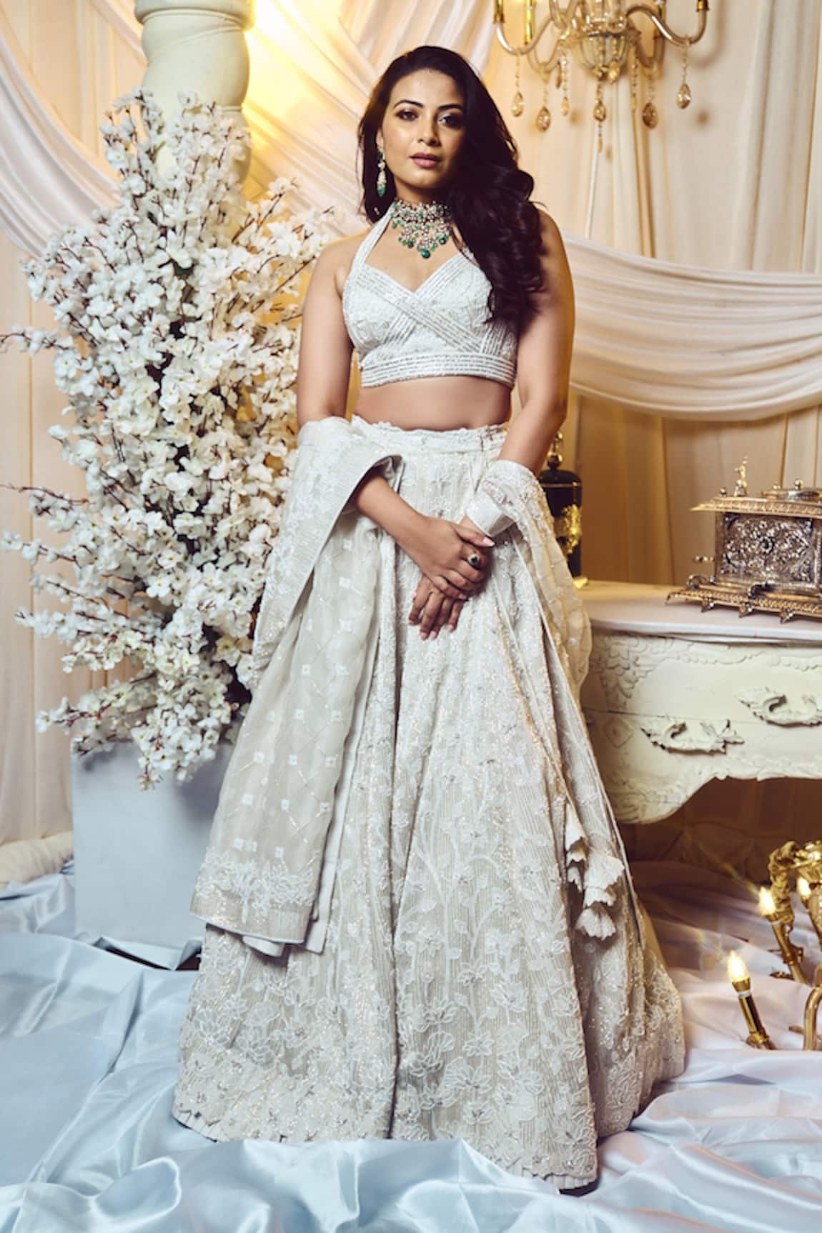 Varun Chakkilam Lotus Embroidered Bridal Lehenga Set