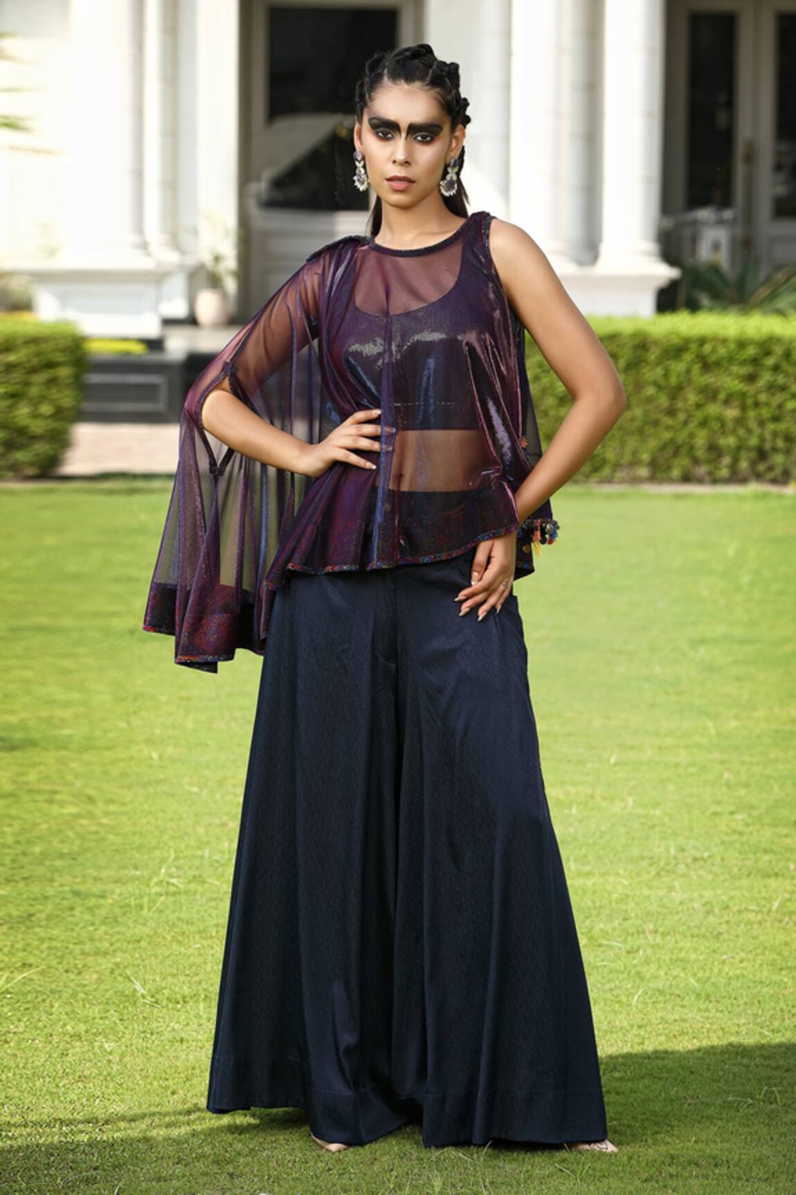 Shilpi Gupta Asymmetric Cape Trouser Set 