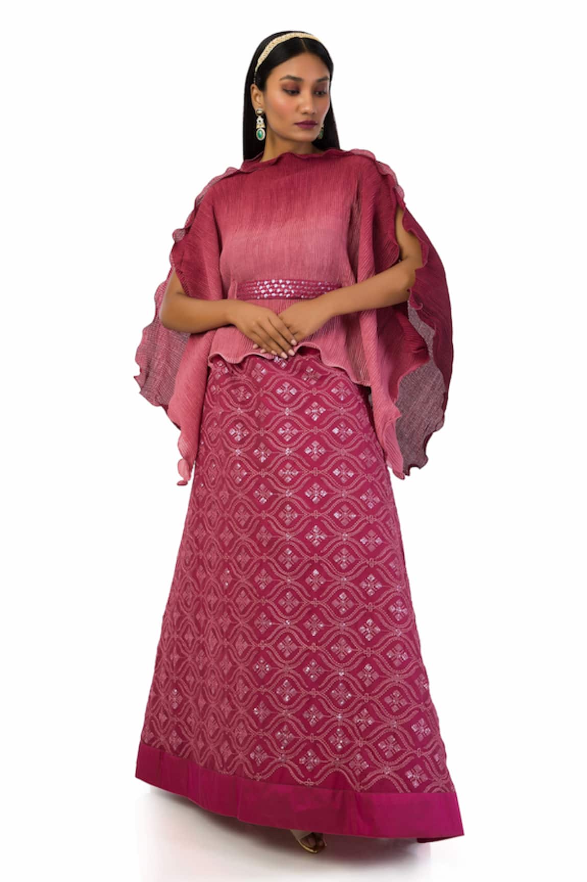 Meghna shah Textured Pattern Kaftan Top & Skirt Set
