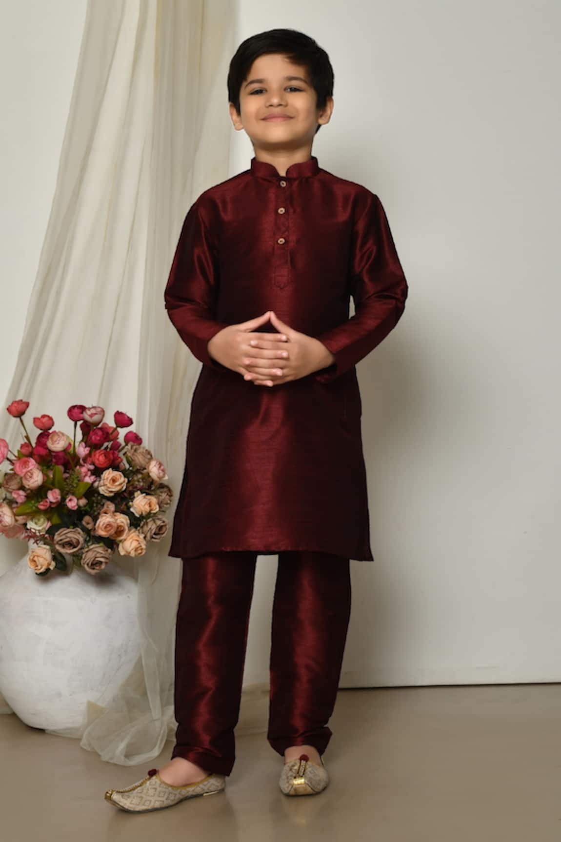 Petite Pomme Solid Wine Kurta & Pant Set 
