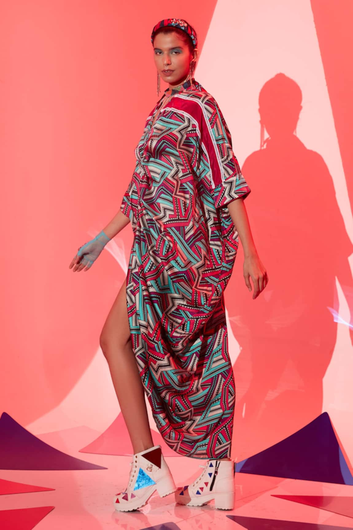 Esha L Amin Zig Zag Drawstring Kaftan 
