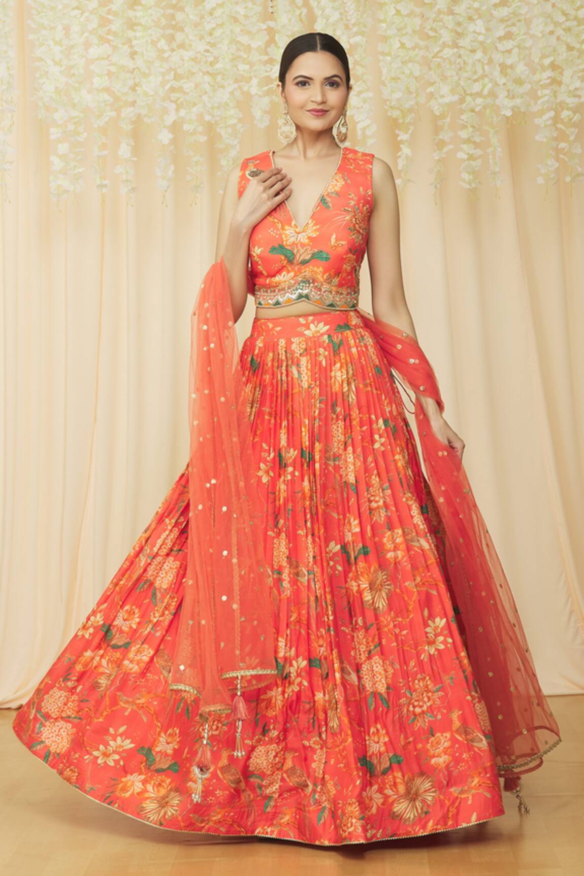 Khwaab by Sanjana Lakhani Bird Print Lehenga Set