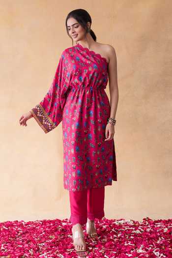 Shachi Sood Floral Print One Shoulder Kurta With Pant 