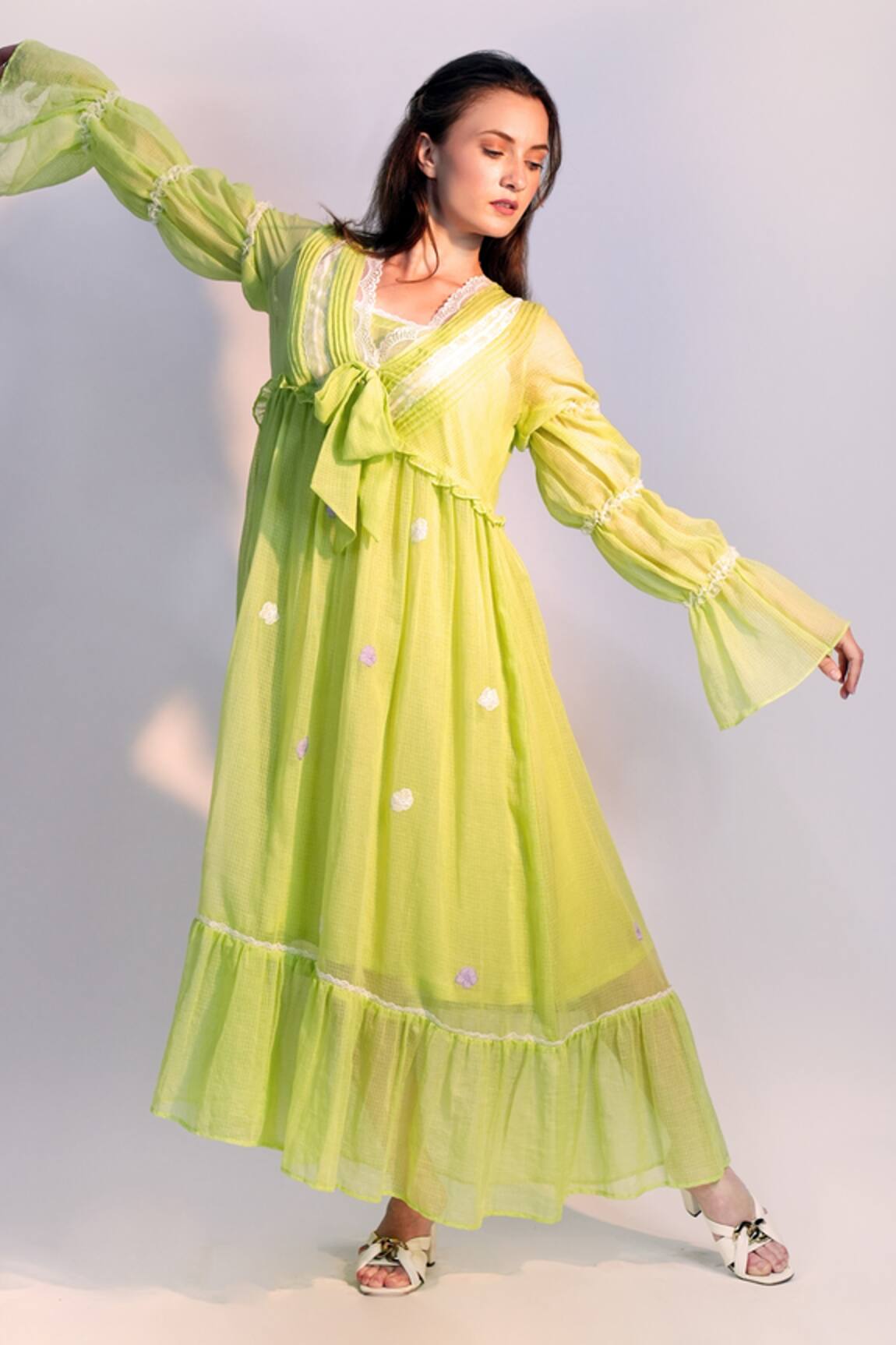 Jyoti Bansal Tea Date Pleated Bodice Maxi Dress 