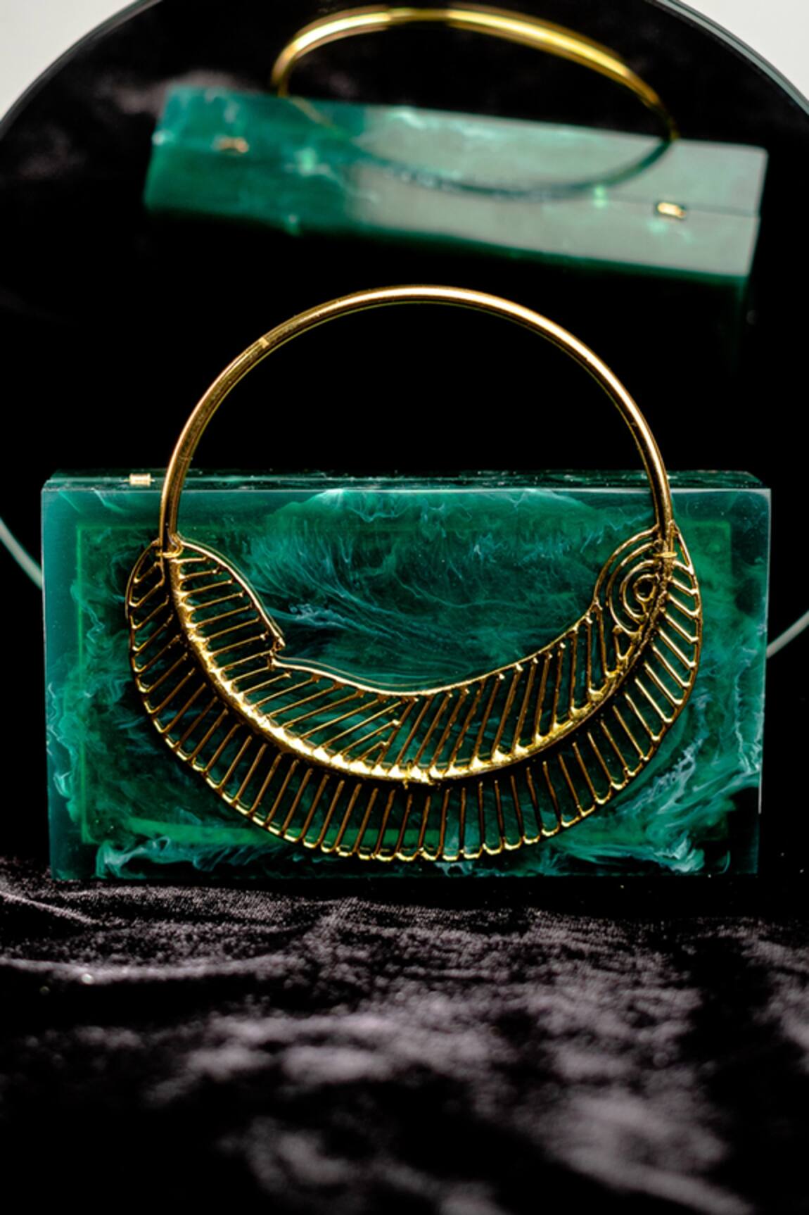 NR BY NIDHI RATHI Leaf Carved Rectangular Resin Clutch Bag