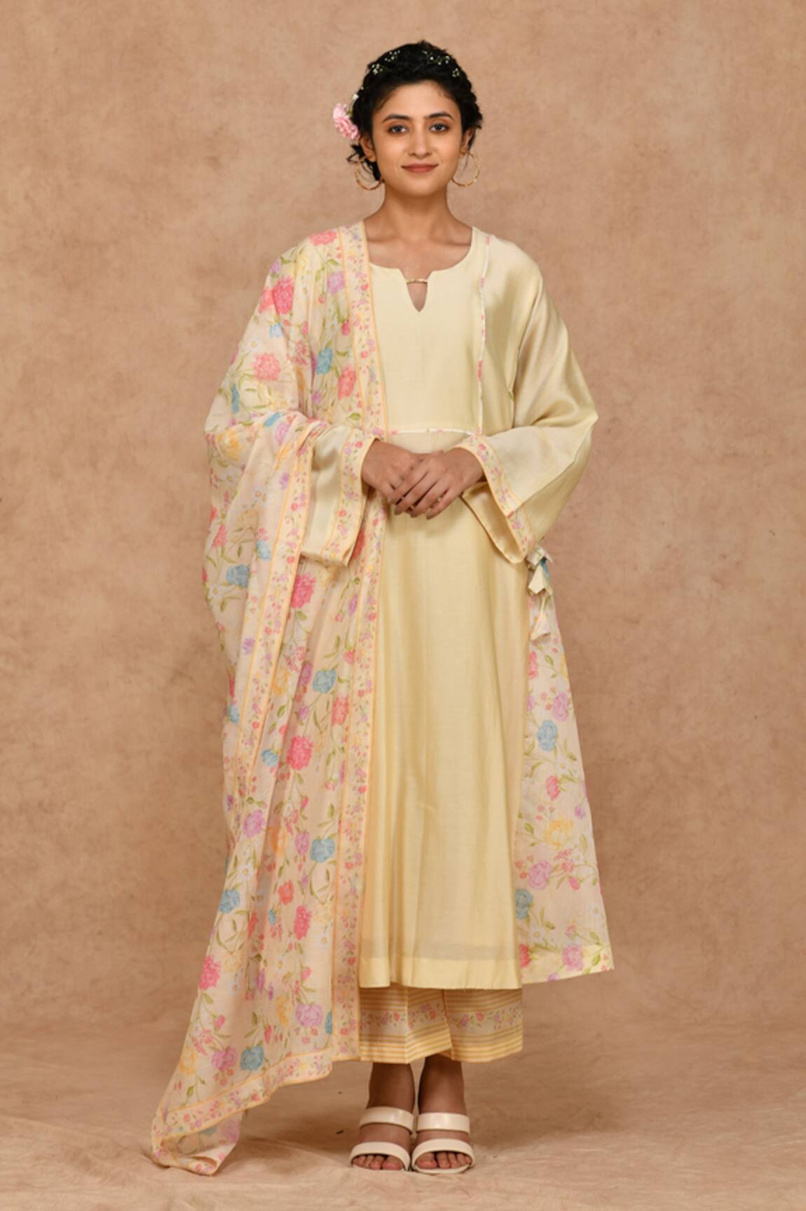 Ekavira Chanderi A-Line Printed Kurta Set