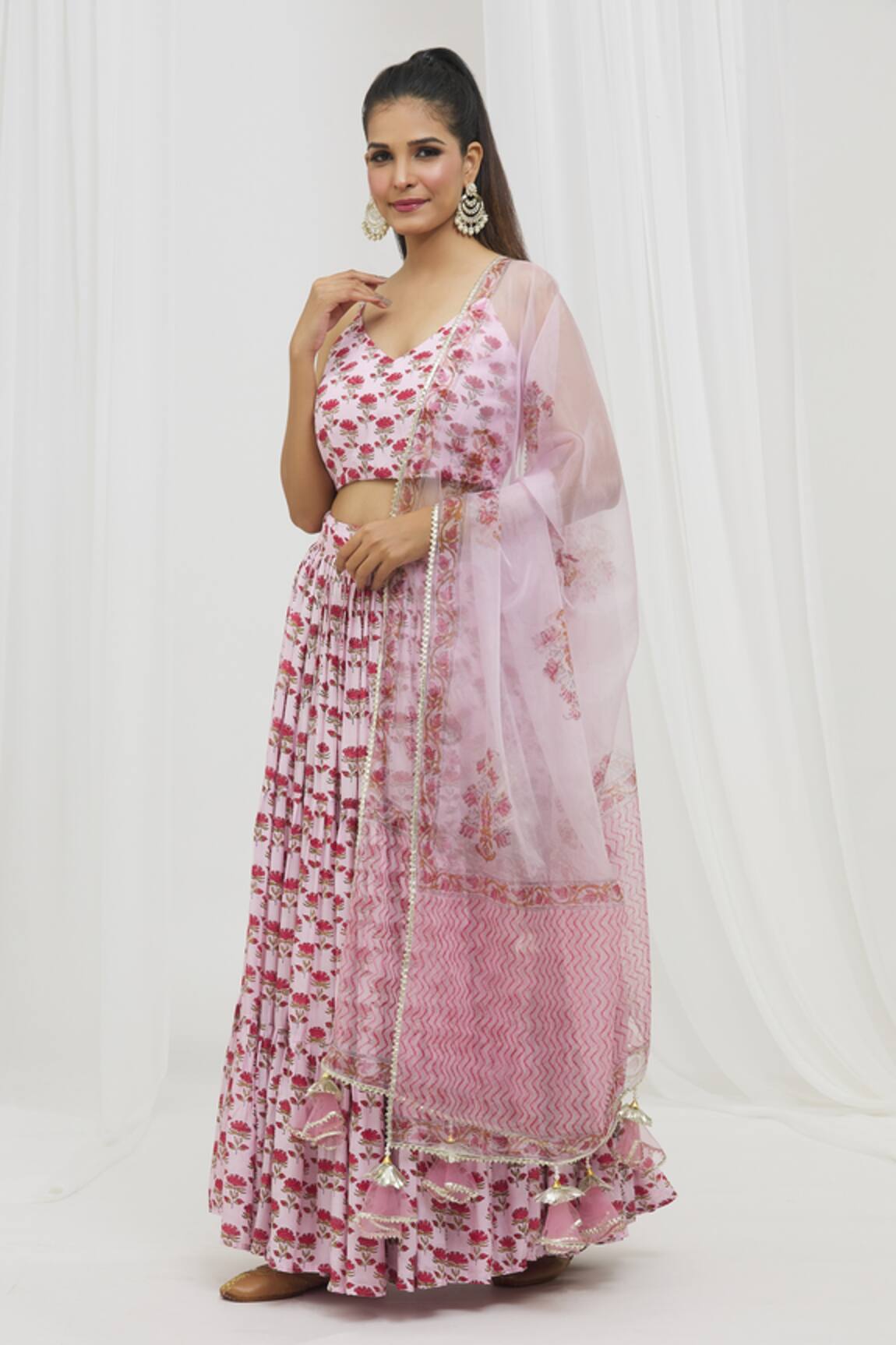 Yuvraani Jaipur Floral Hand Block Print Lehenga Set