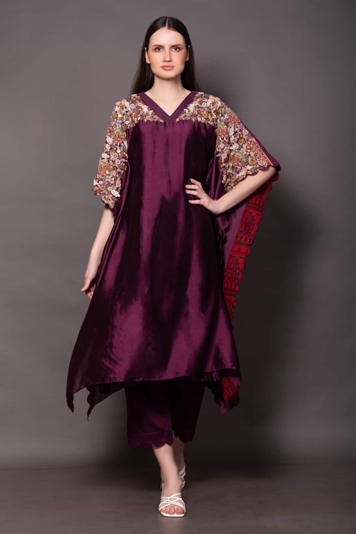 Vara By Vibha N Priti Silk Chanderi Kaftan & Pant Set