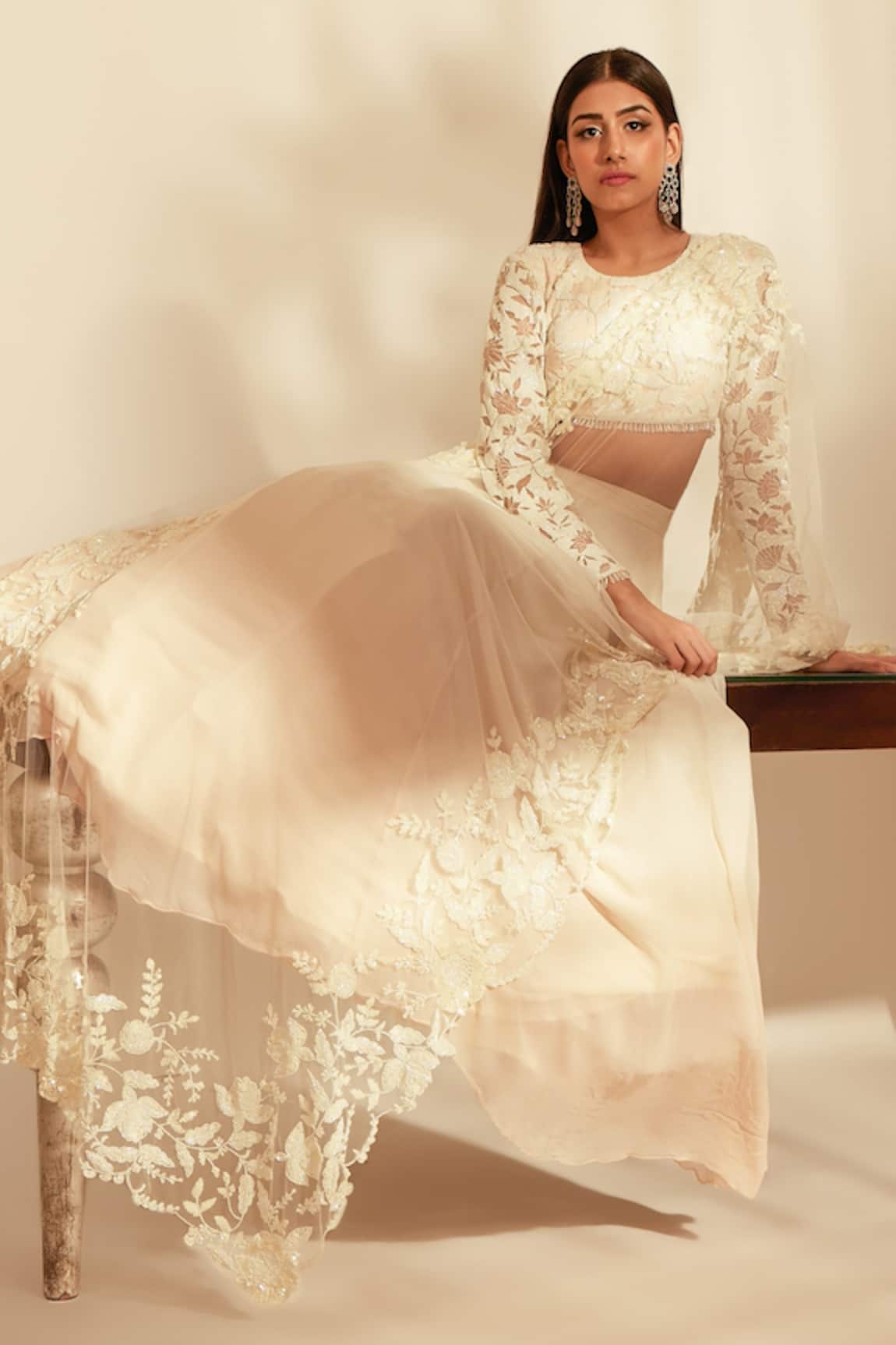 Premya By Manishii Lotus Embroidered Blouse Lehenga Set