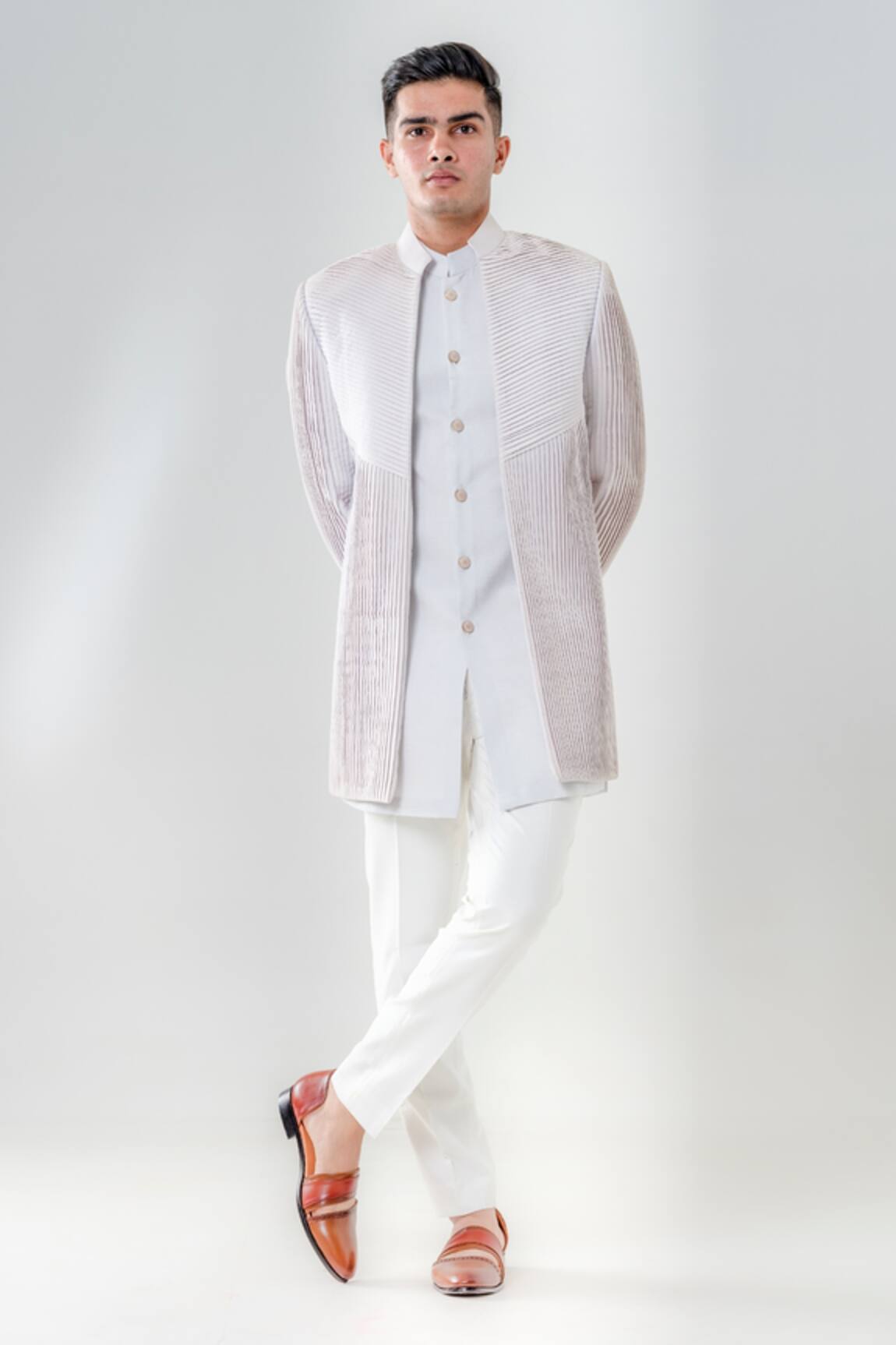 Amrit Dawani Pintuck Detail Jacket Kurta Set 