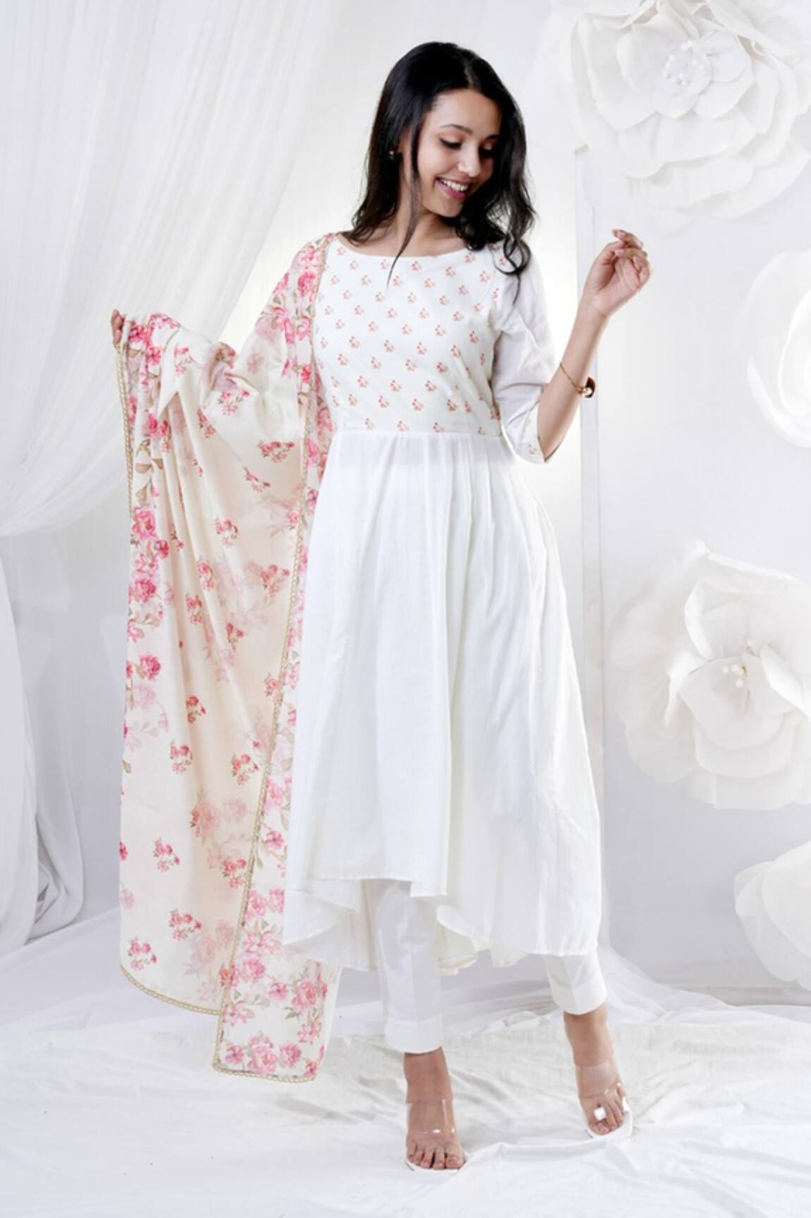 House Of TA-YA Floral Digital Print High-Low Kurta Pant Set 