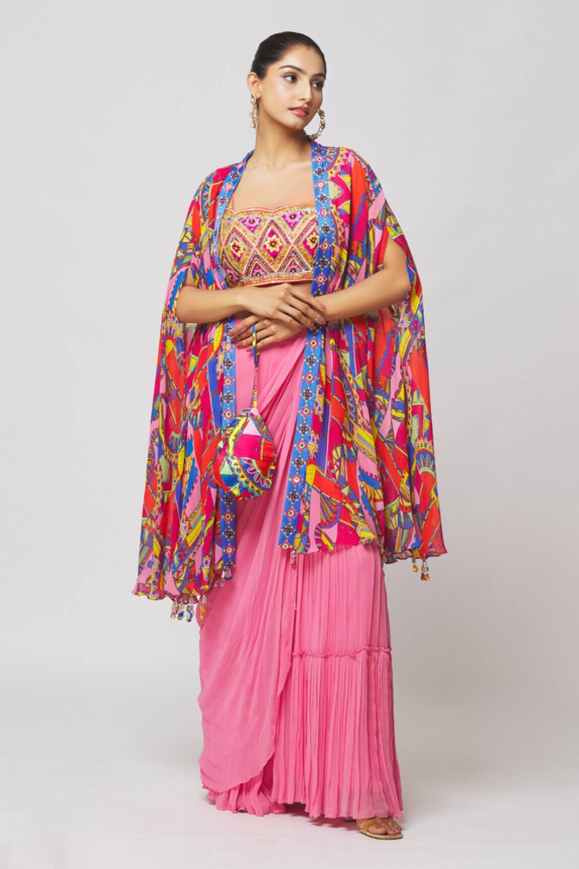 DiyaRajvvir Gharara Saree Set With Printed Cape 